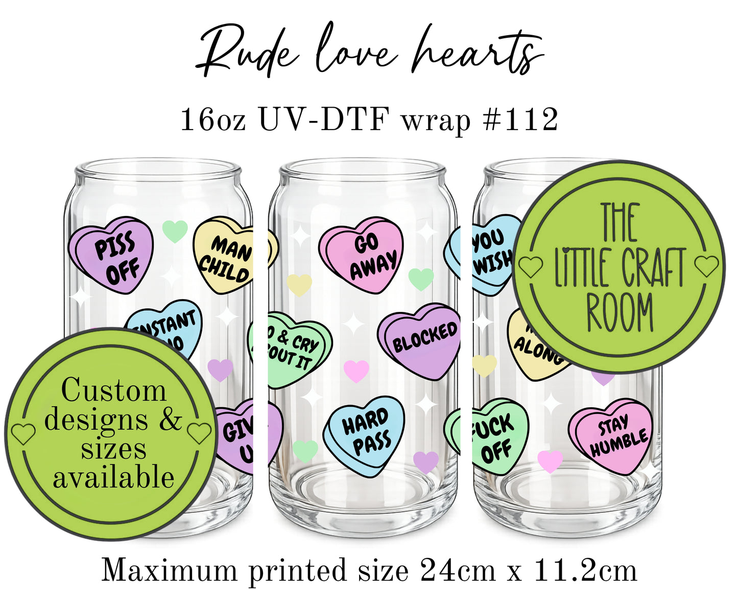 Rude love hearts 16oz UV-DTF wrap #112