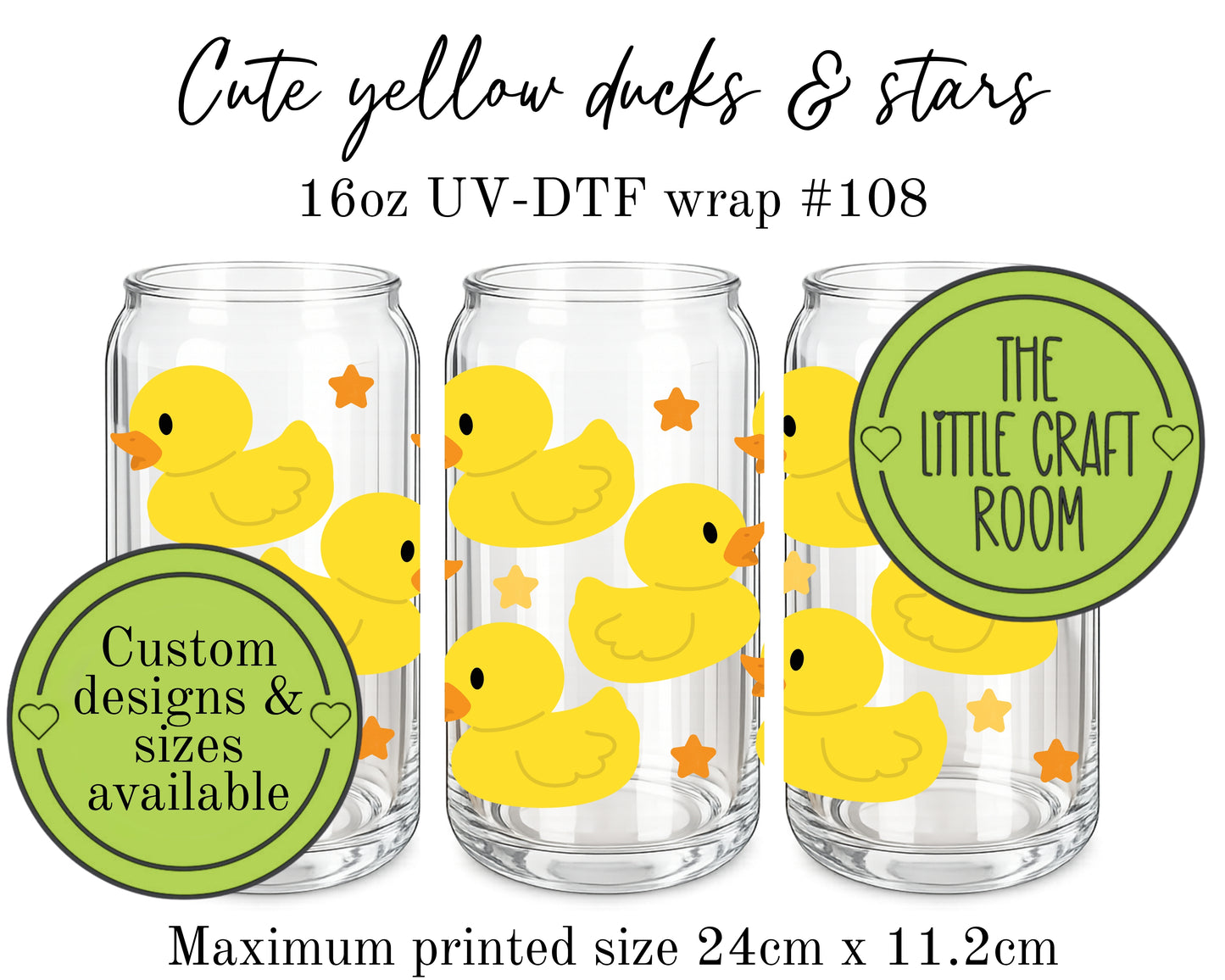 Cute yellow ducks & stars 16oz UV-DTF wrap #108