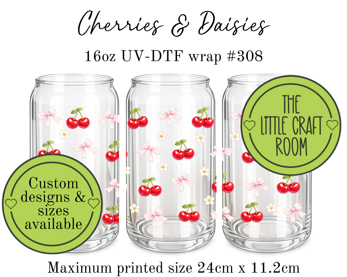 Cherries & Daisies 16oz UV-DTF wrap #308