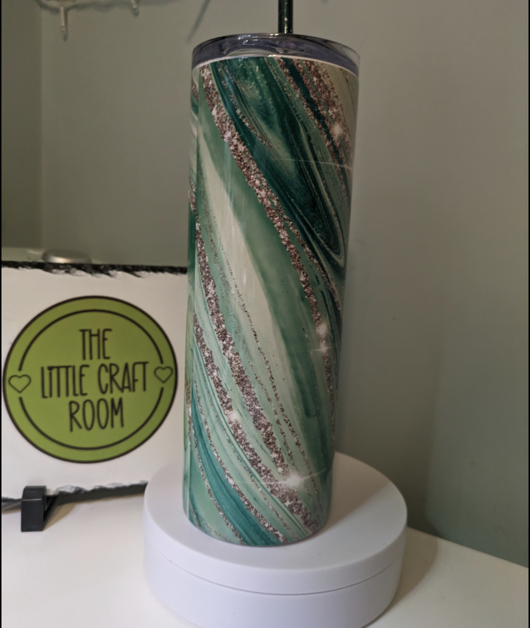 Green and gold marble skinny tumbler