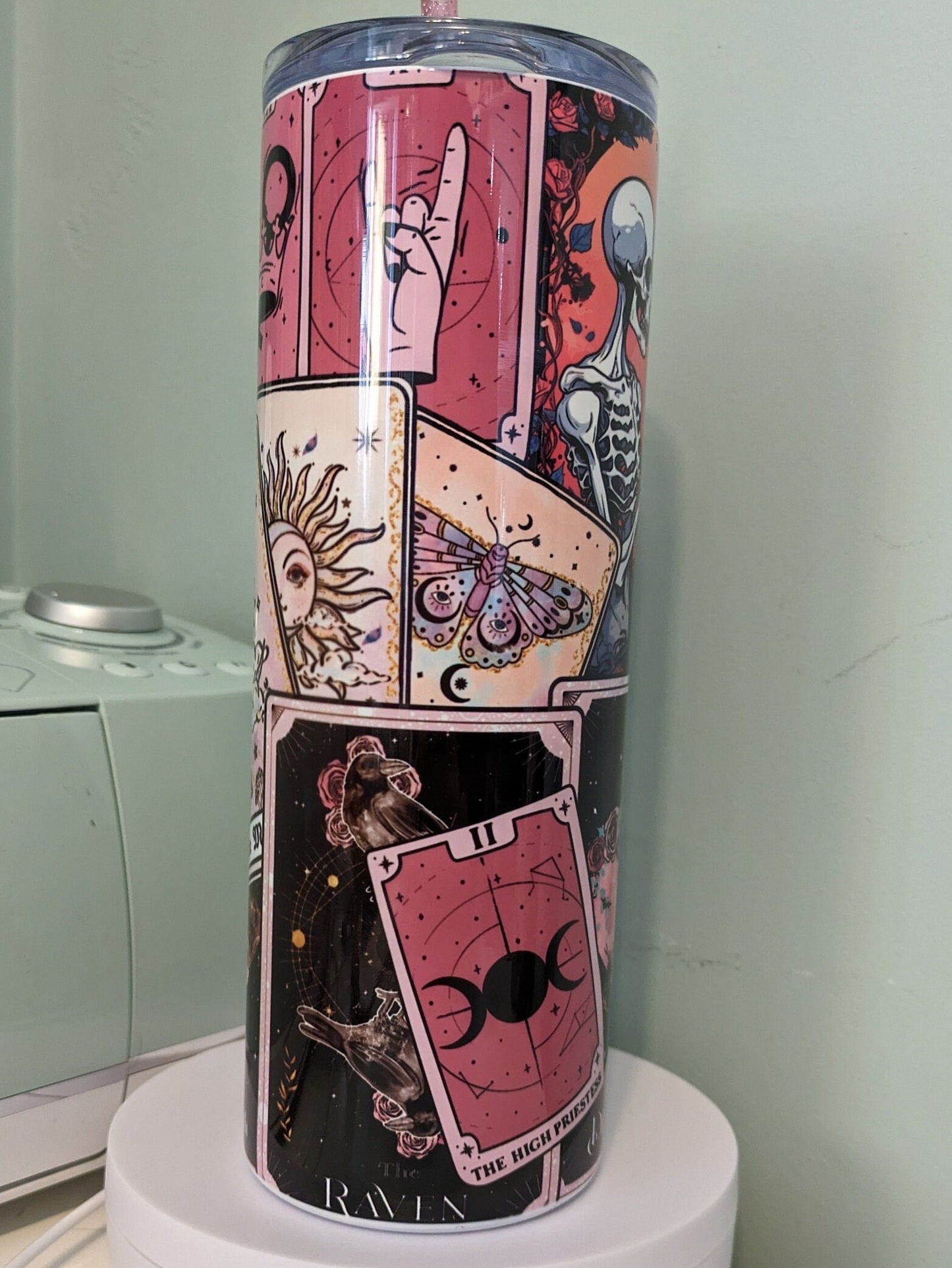 Purrfectly devine - Tarot card cat skinny tumbler gift - Mystic kitty on the go!