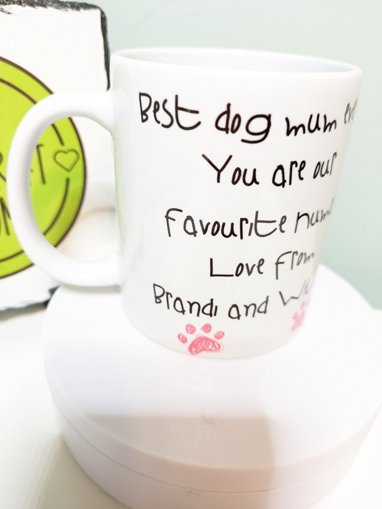 Best dog mum ever dog lover parent gift. Personalised with pink or blue paws
