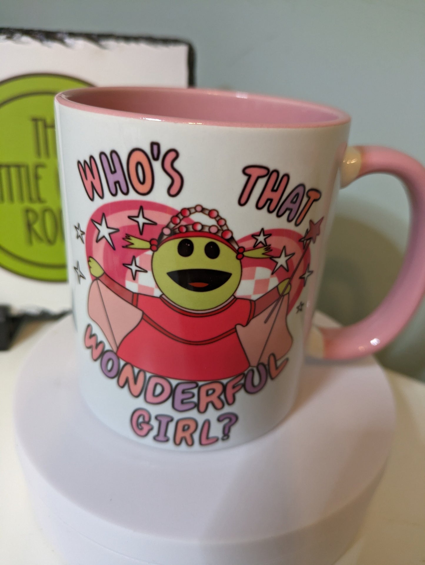 Nanalan. Mona. Who's that wonderful girl. Pink mug. Funny meme mug. Best friend gift.