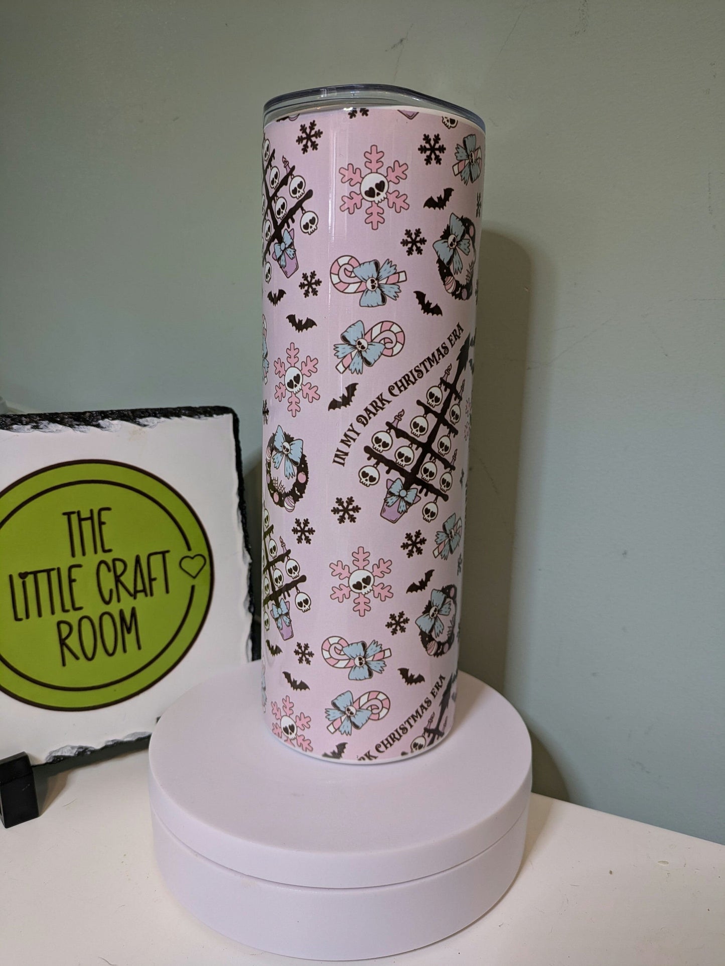 In my dark Christmas era. Gothic gift. Secret santa. Pink. Bah humbug. Grinch. Christmas gift. Skinny tumbler. Coffee cup.