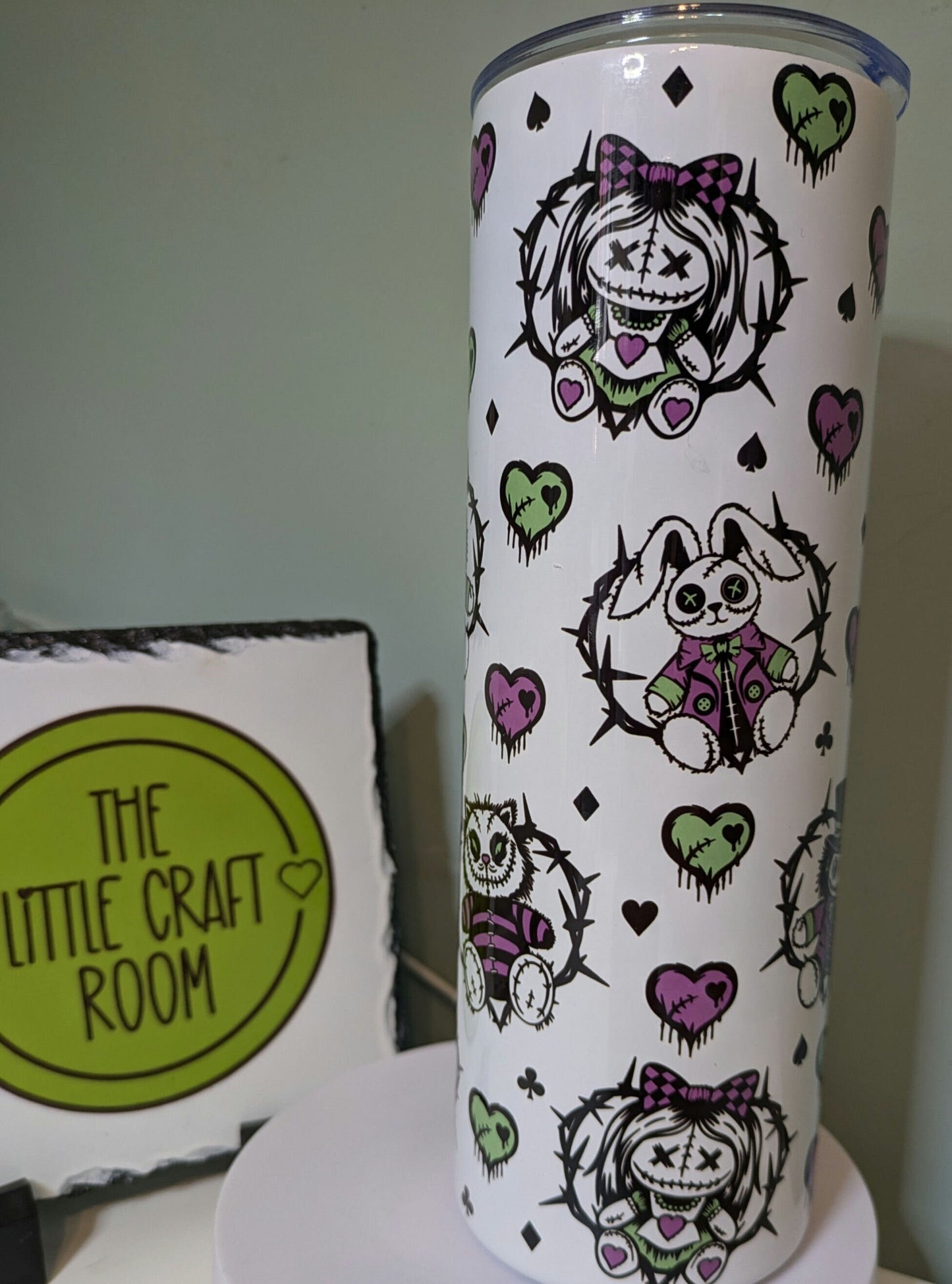 Horror tumbler. Alice in wonderland. Gothic gift. stitches. Patchwork. Coffee cup. Secret santa. tumbler gift
