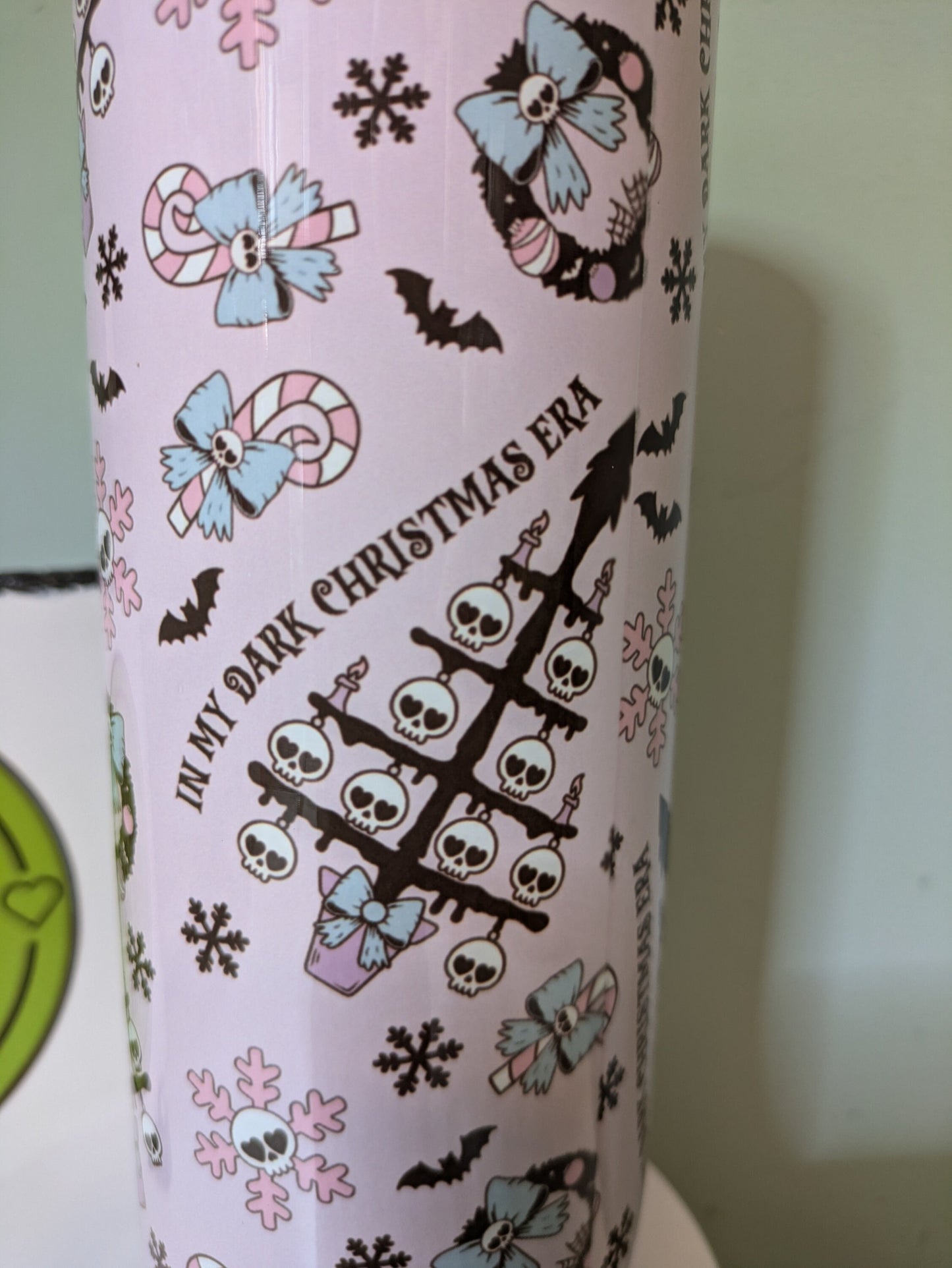 In my dark Christmas era. Gothic gift. Secret santa. Pink. Bah humbug. Grinch. Christmas gift. Skinny tumbler. Coffee cup.