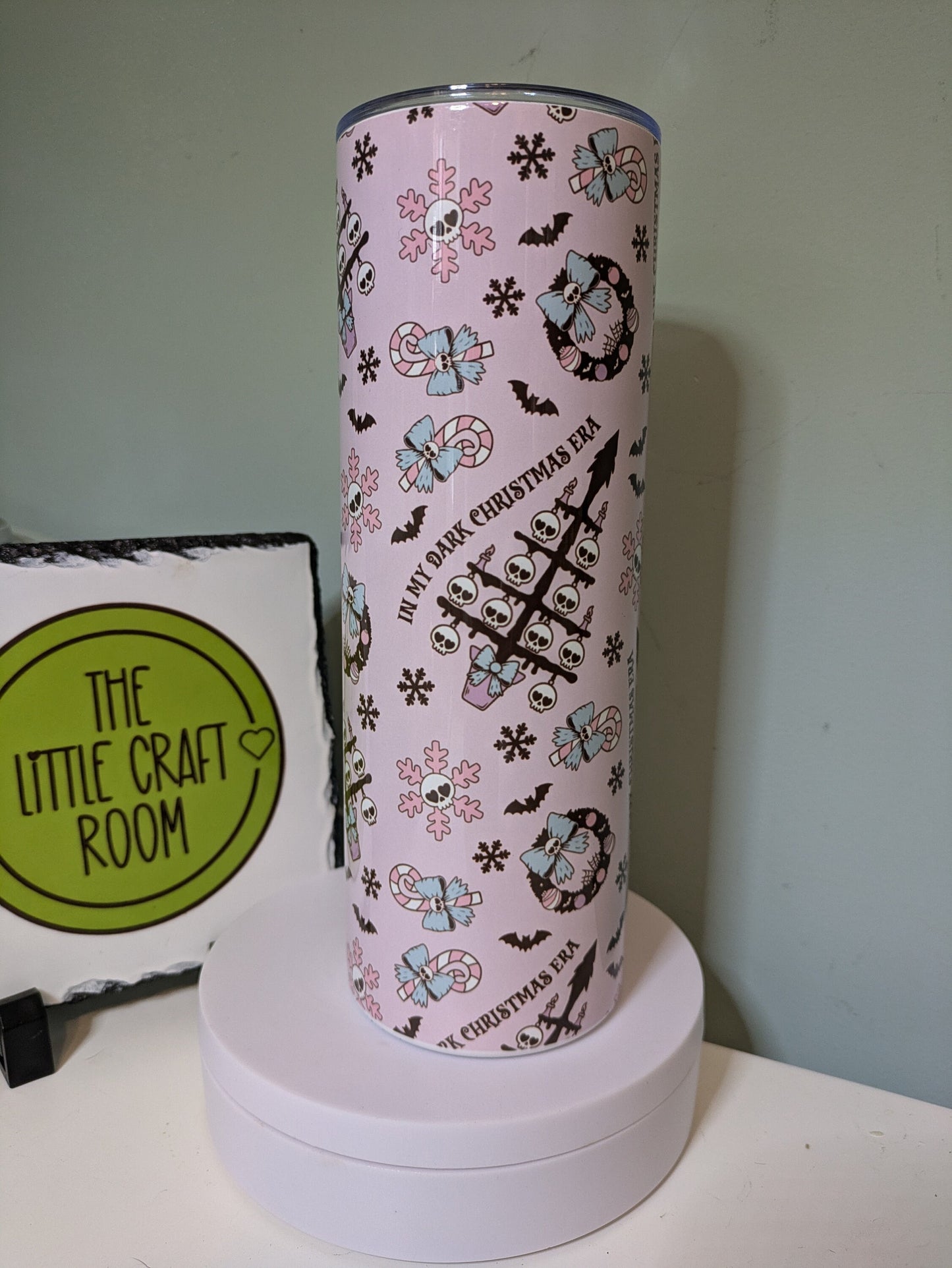 In my dark Christmas era. Gothic gift. Secret santa. Pink. Bah humbug. Grinch. Christmas gift. Skinny tumbler. Coffee cup.