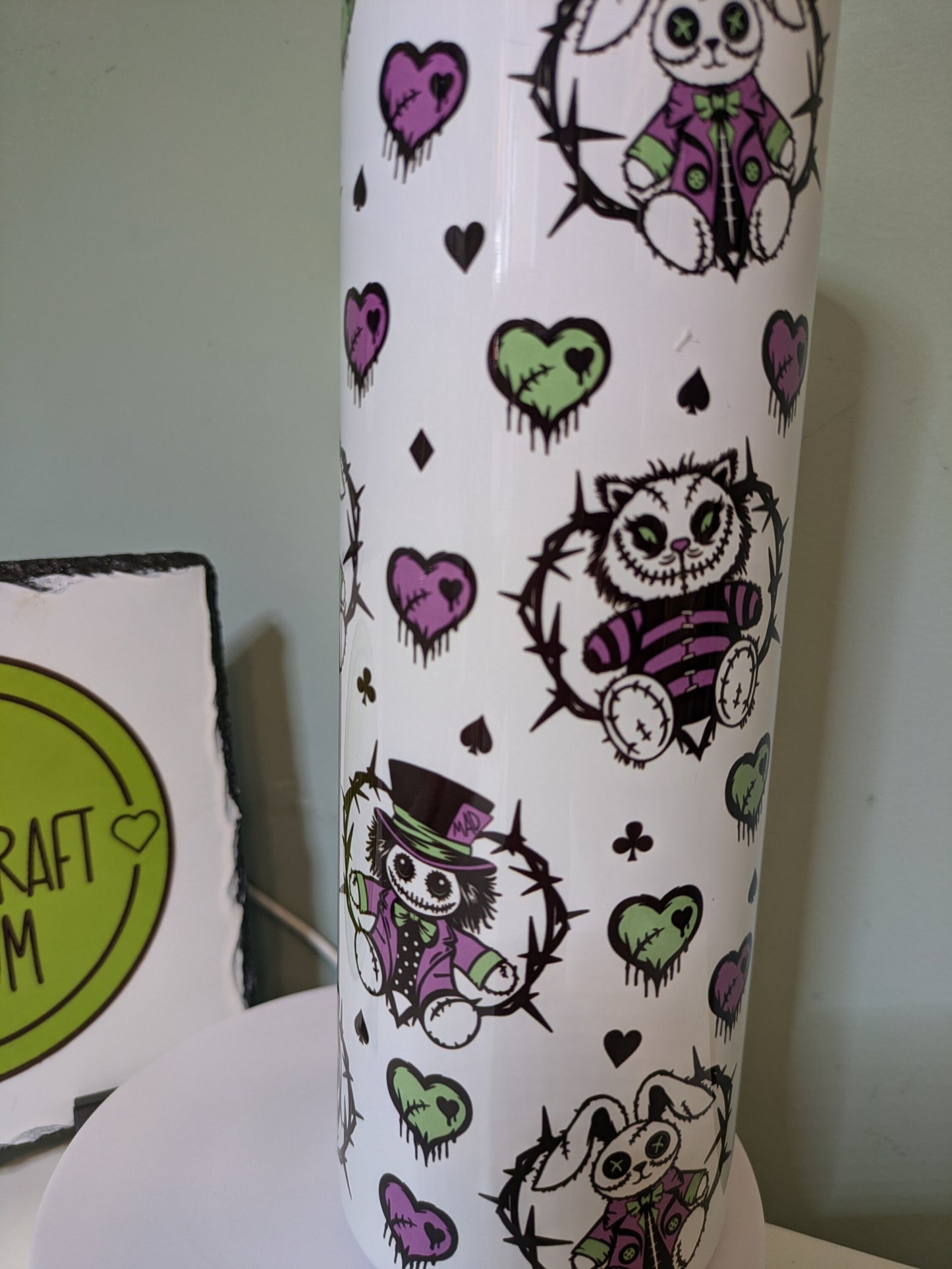 Horror tumbler. Alice in wonderland. Gothic gift. stitches. Patchwork. Coffee cup. Secret santa. tumbler gift