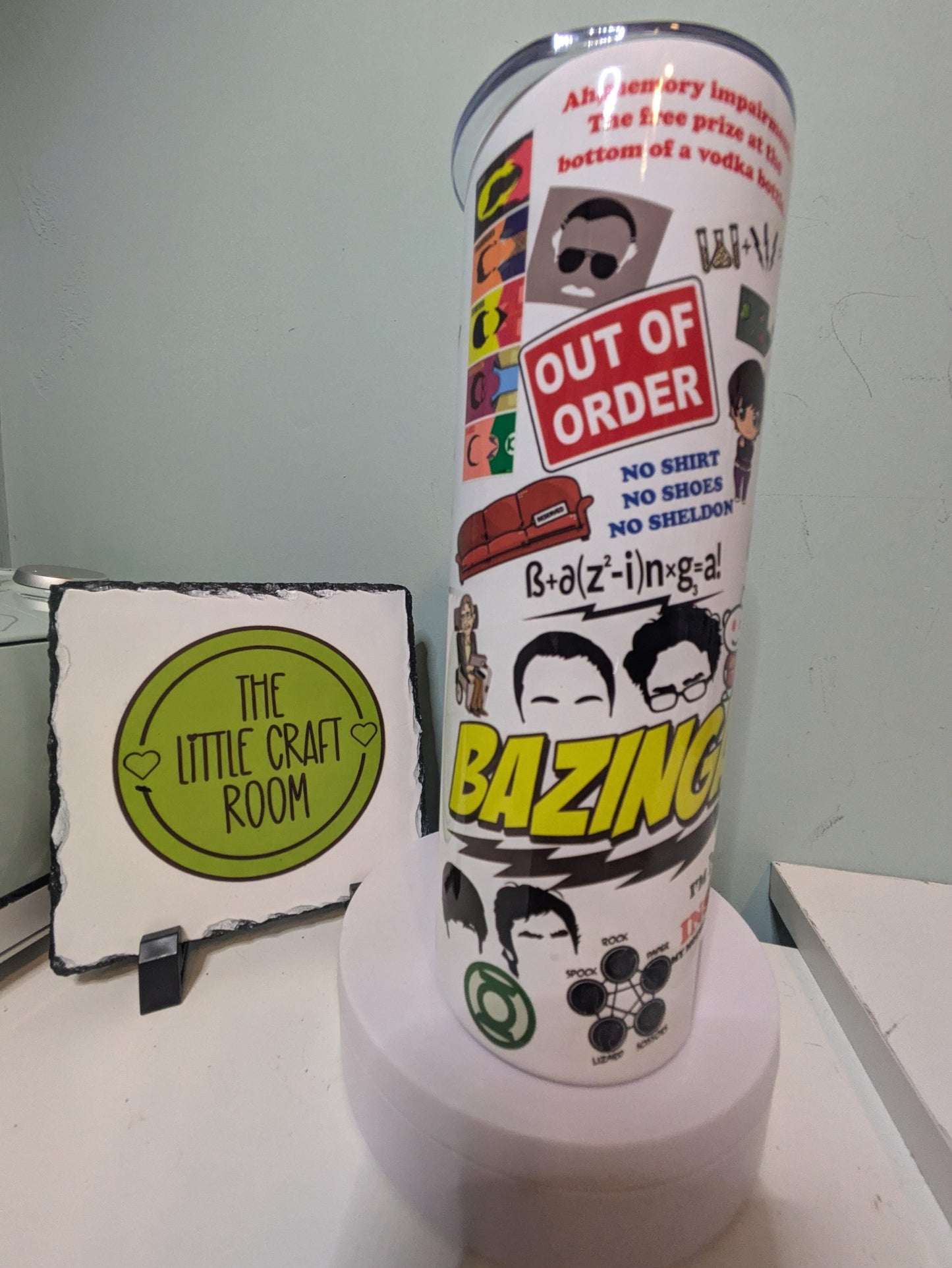 Big bang theory themed. Bazinga. Office meech .Christmas fathers day gift cup mug. Sheldon. Secret Santa. Skinny tumbler. Coffee