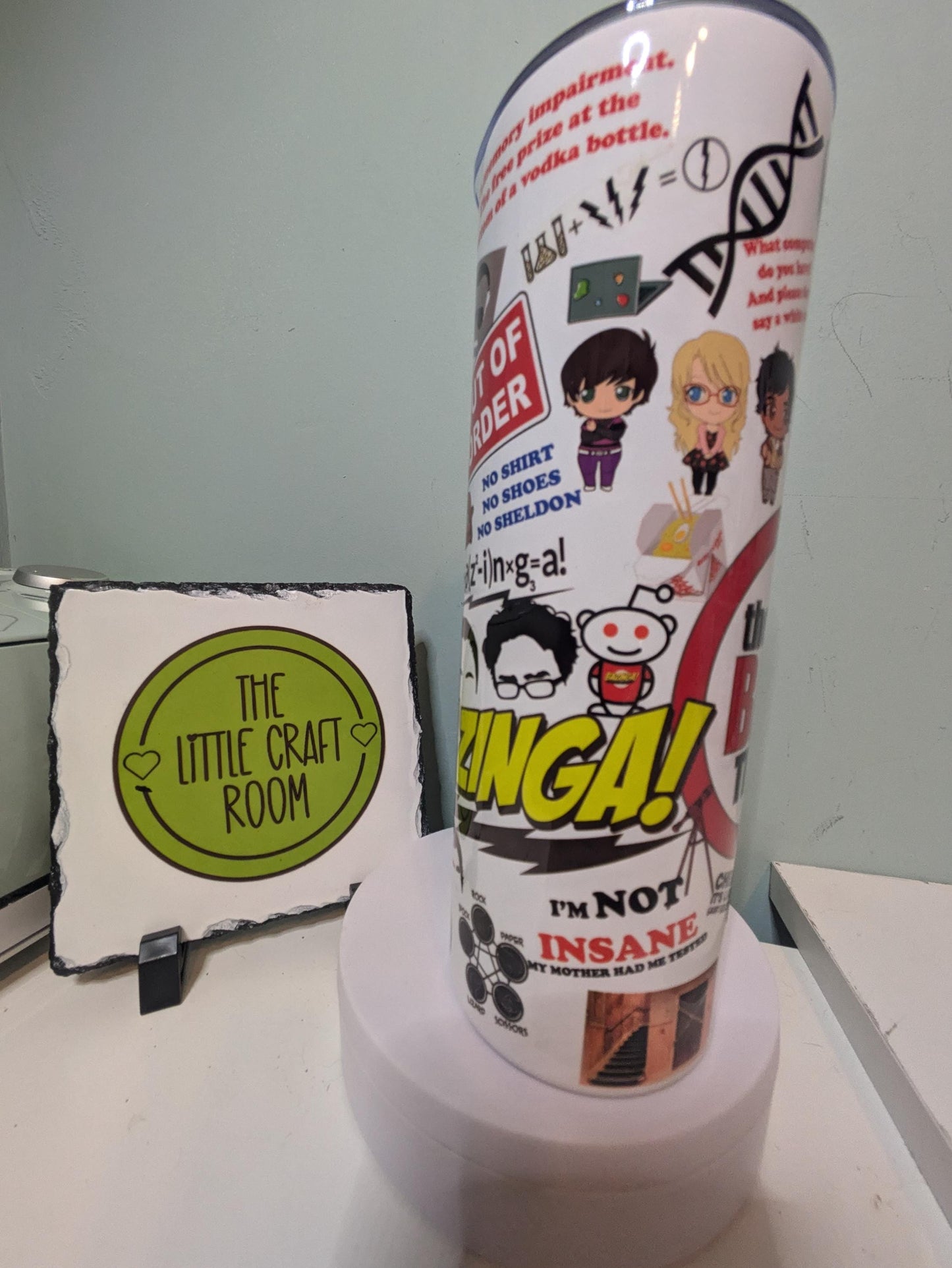 Big bang theory themed. Bazinga. Office meech .Christmas fathers day gift cup mug. Sheldon. Secret Santa. Skinny tumbler. Coffee