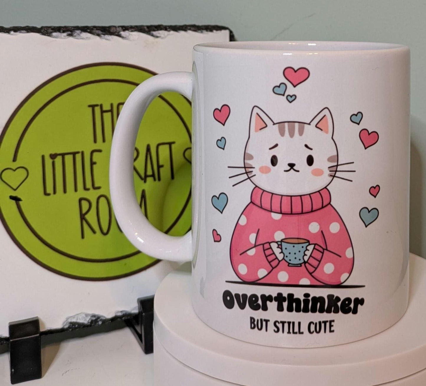 Overthinker but still cute. Cat lover. Pink pony. Mental health. Anxiety. Neurodivergent. Funny meme mug. Best friend gift.