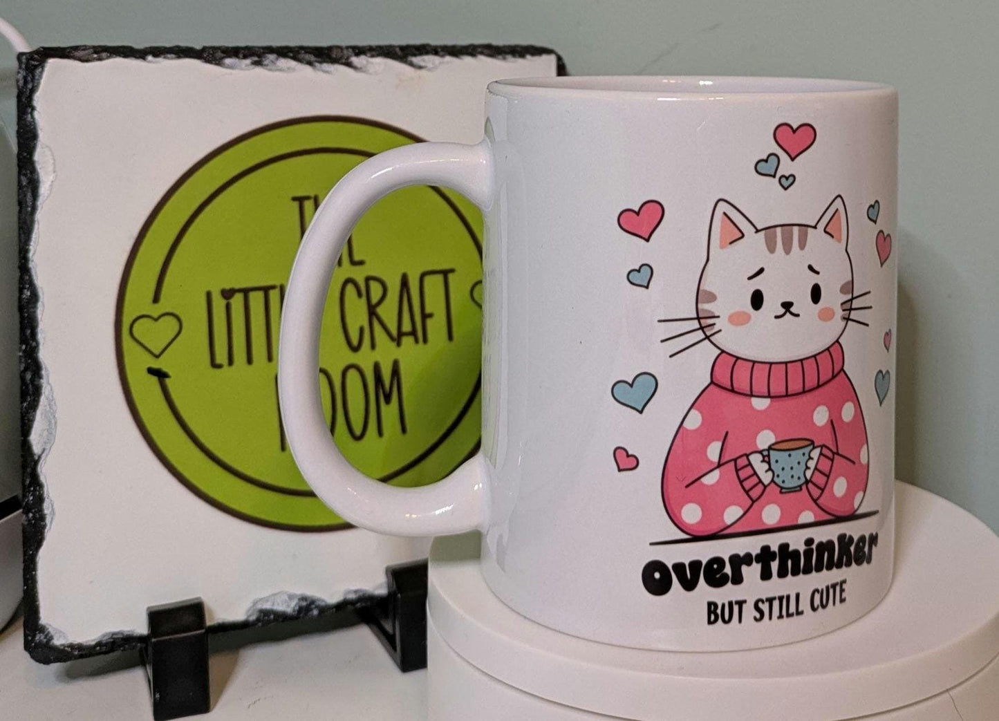 Overthinker but still cute. Cat lover. Pink pony. Mental health. Anxiety. Neurodivergent. Funny meme mug. Best friend gift.