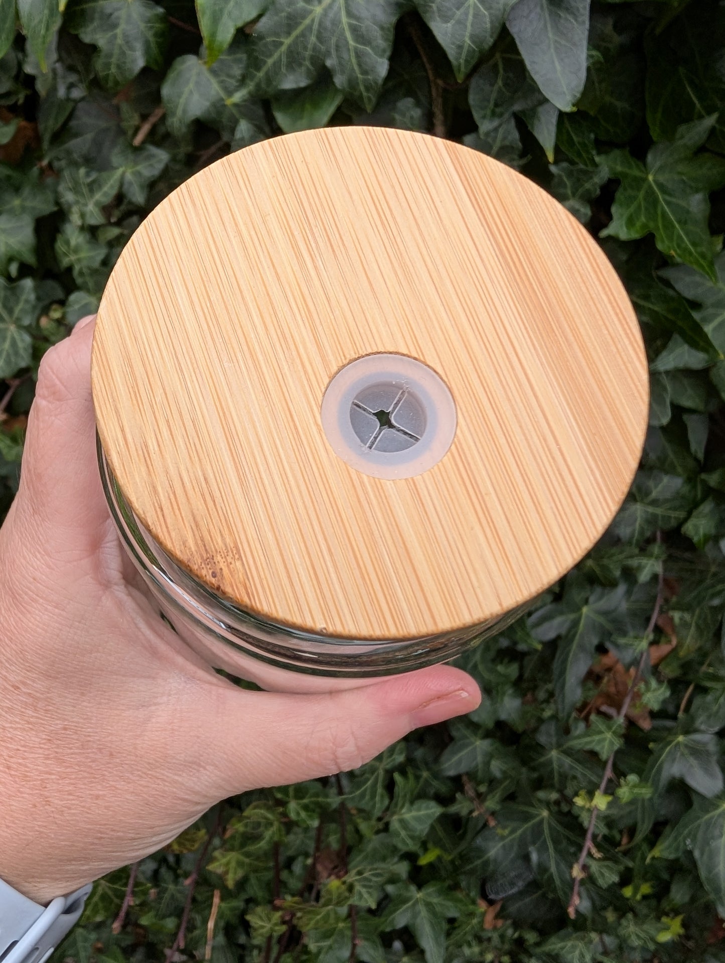 16oz Clear Bamboo Drinking Jar