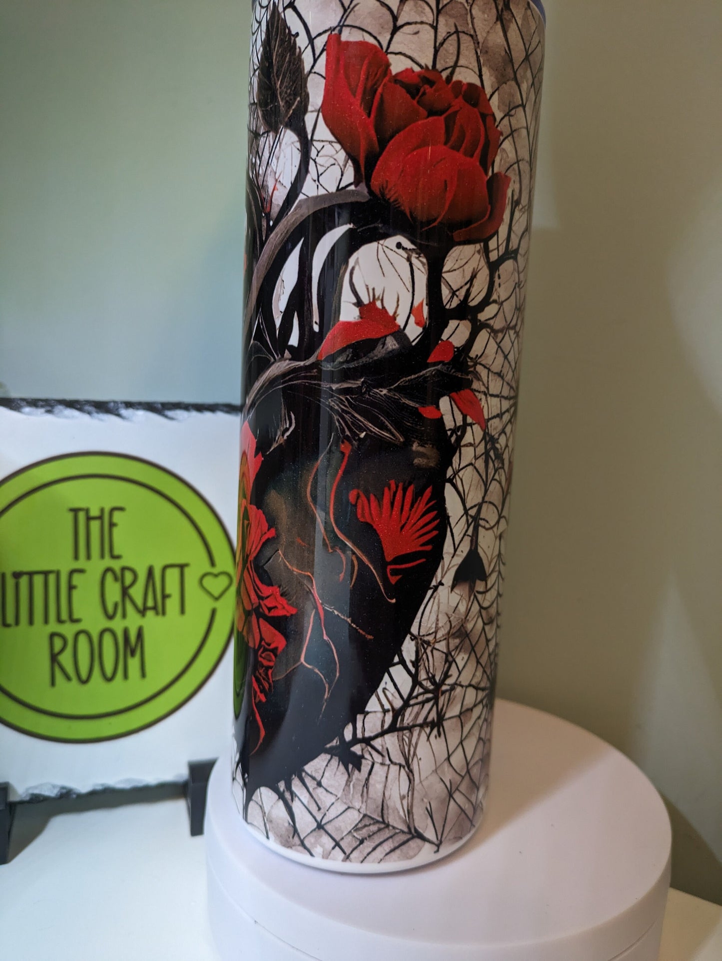 Gothic red rose spiders web skinny tumbler gift