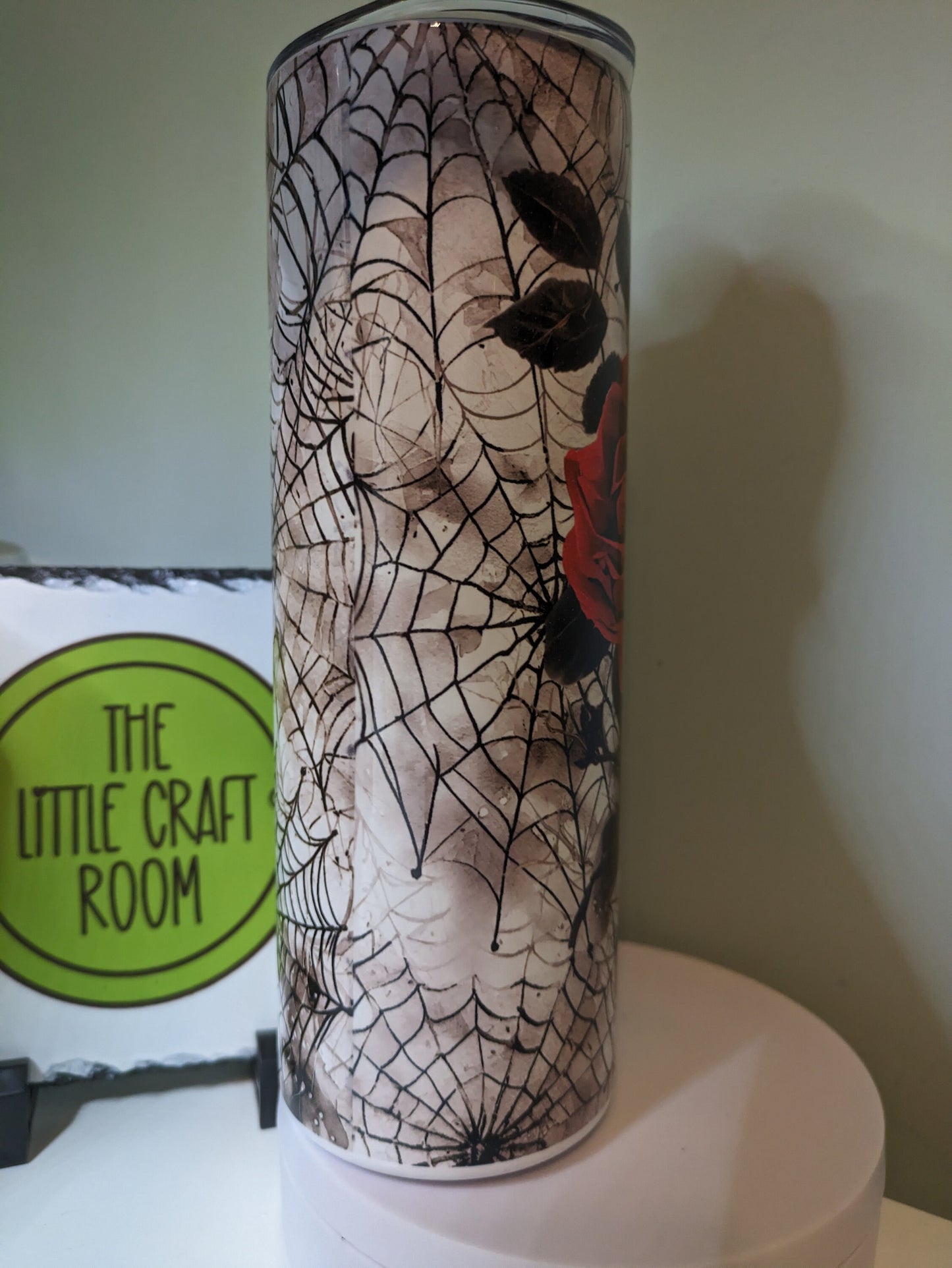 Gothic red rose spiders web skinny tumbler gift