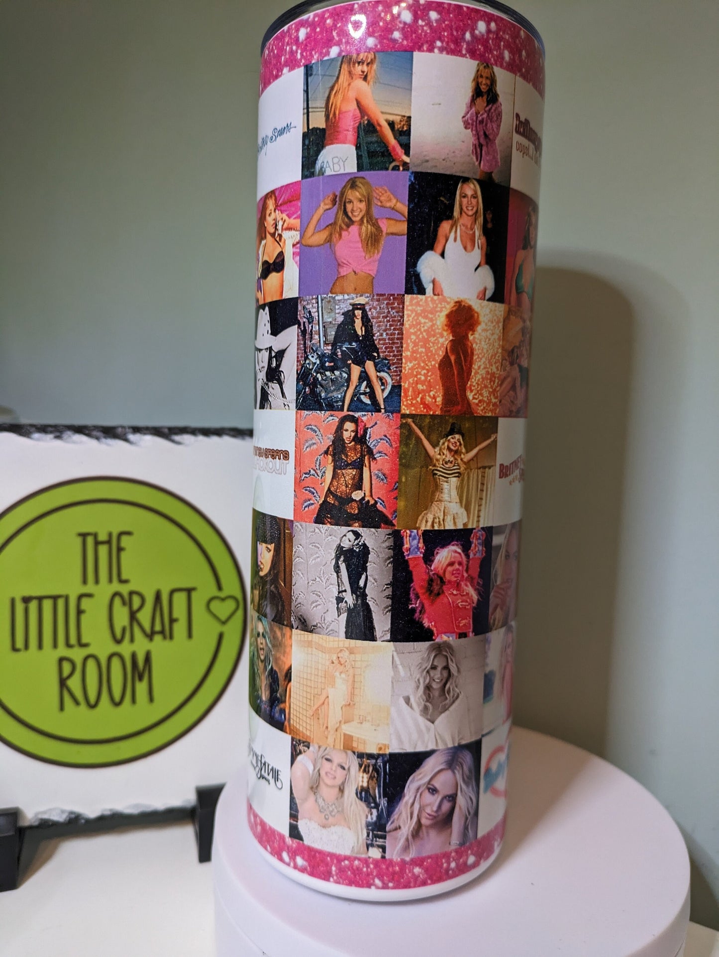 Britney Spears photo album cover pink glitter skinny tumbler gift