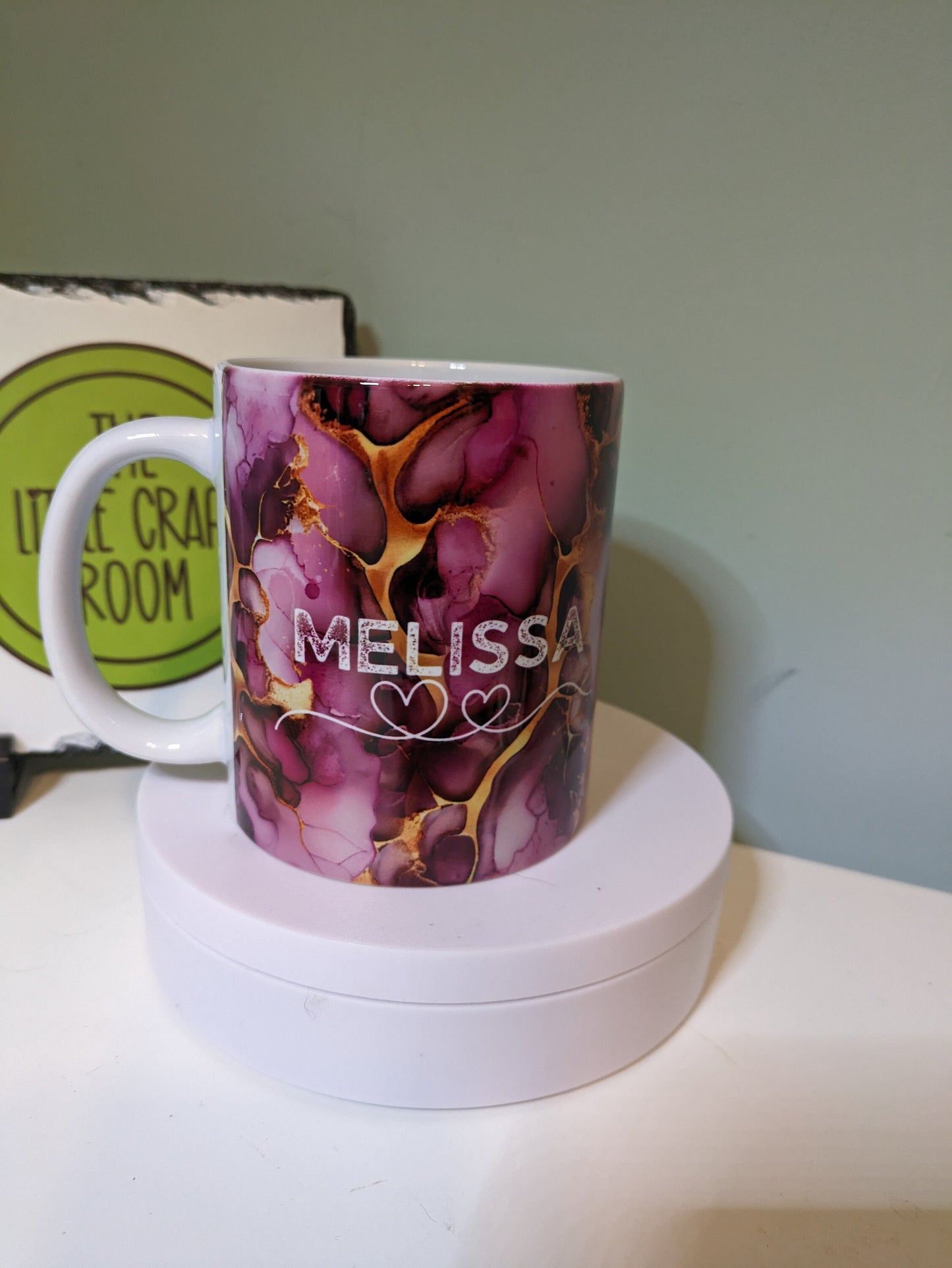 Purple and gold marbled personalised gift mug