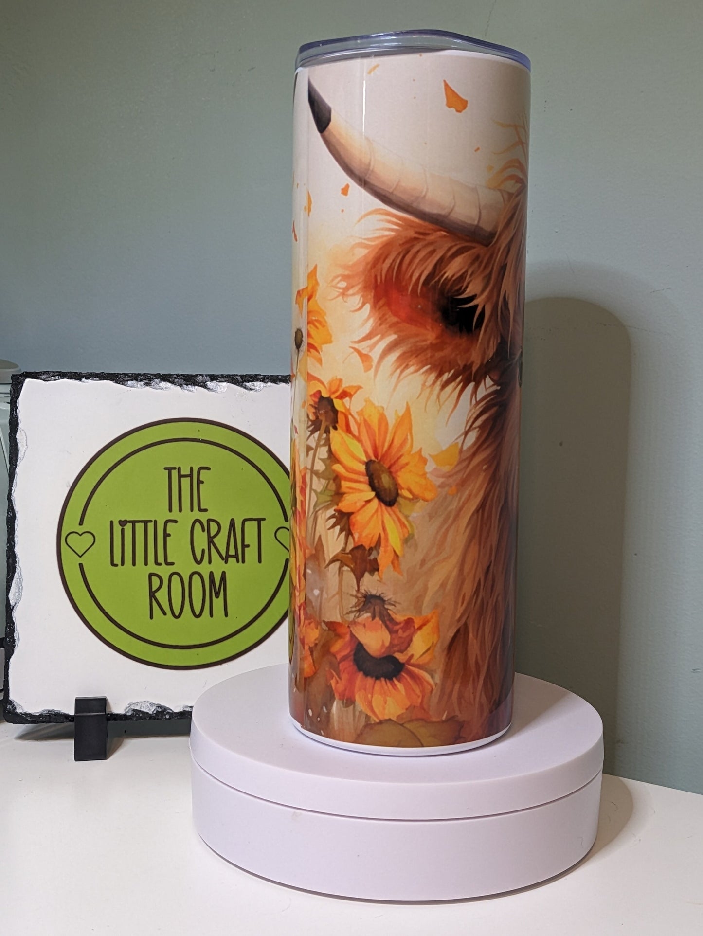 Baby Highland cow with sunflowers tumbler gift