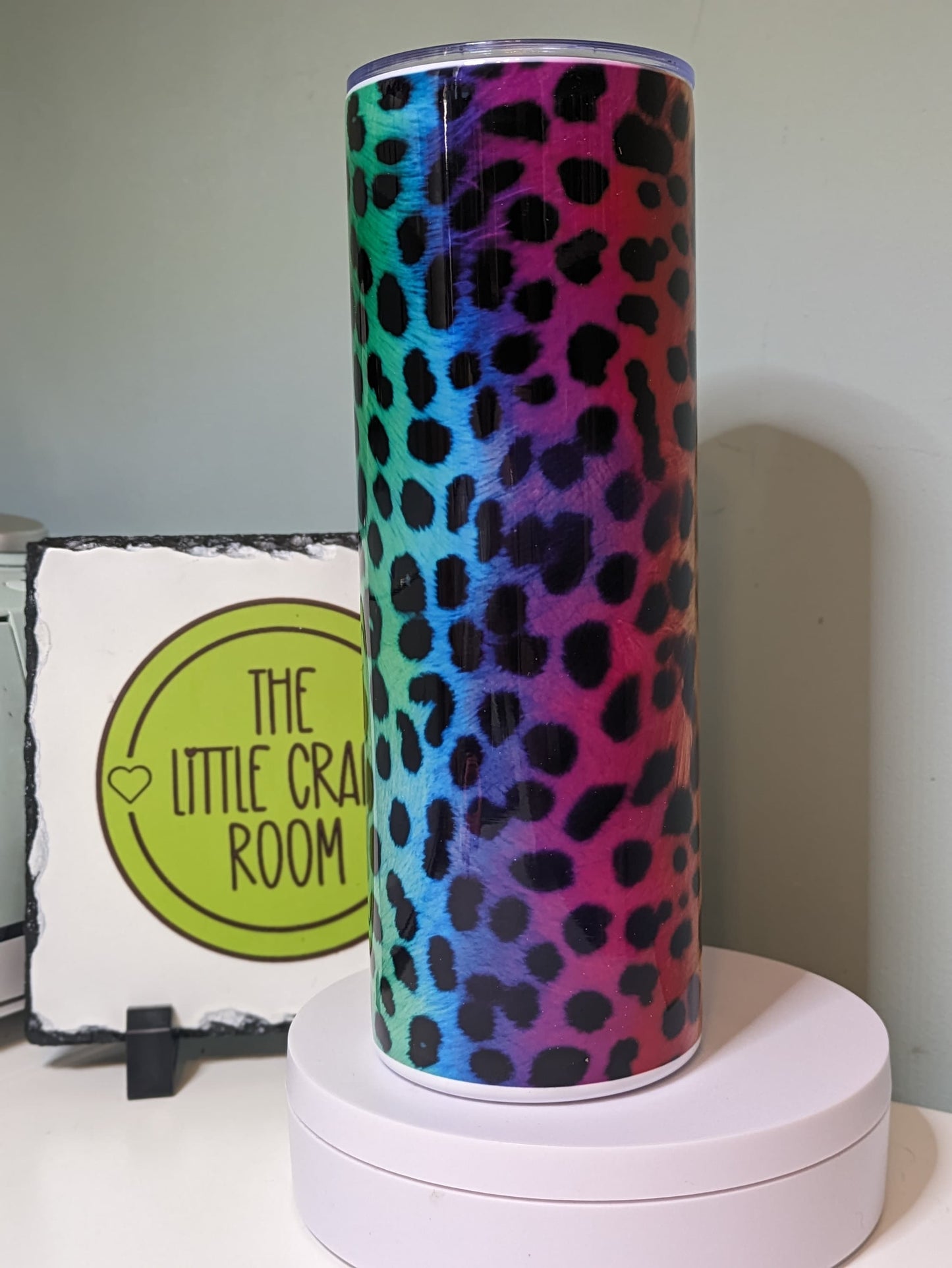 Leopard print multicolour rainbow tumbler gift