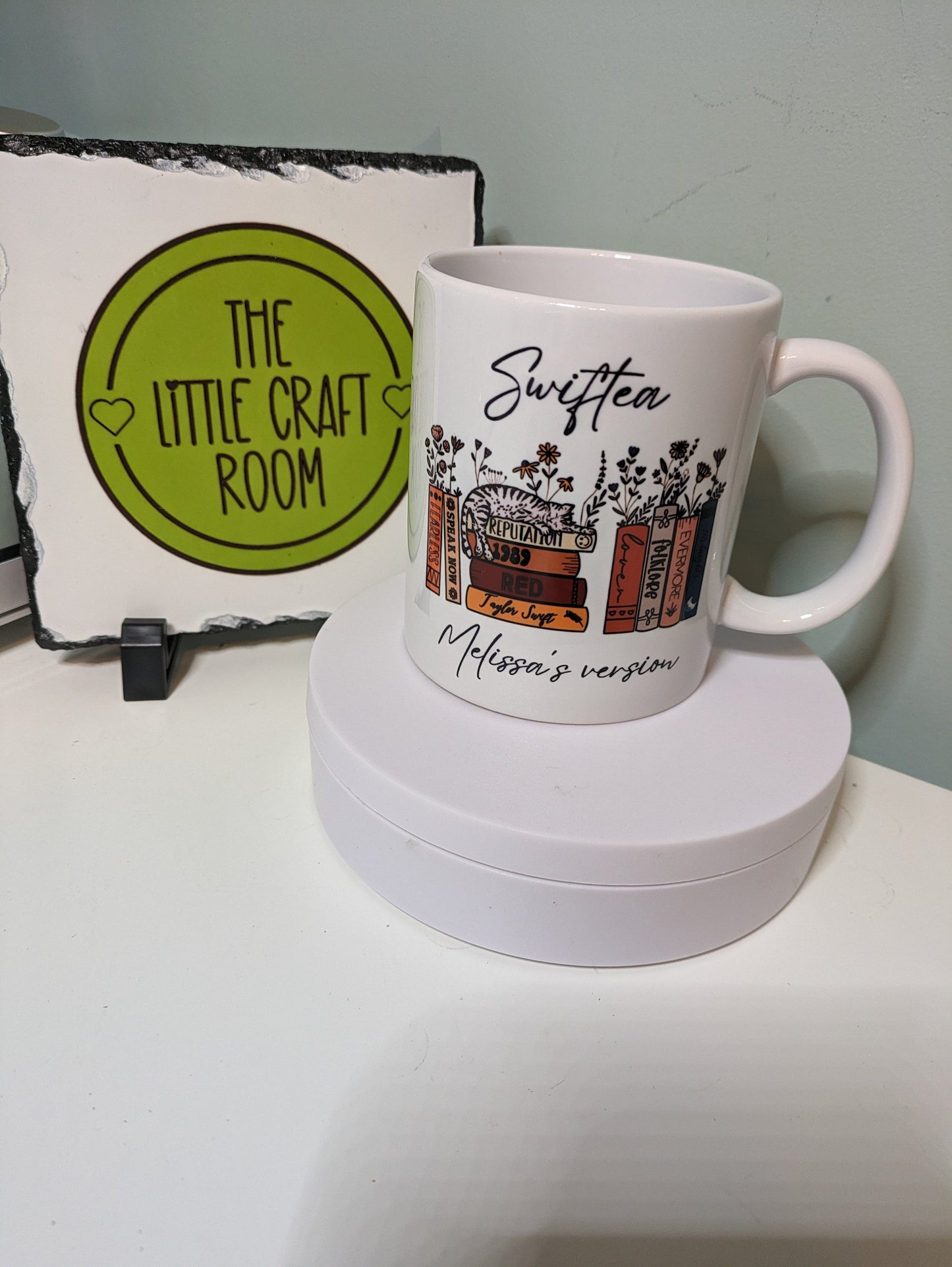 Swiftea Taylor Swift album cover bookshelf cat mug gift