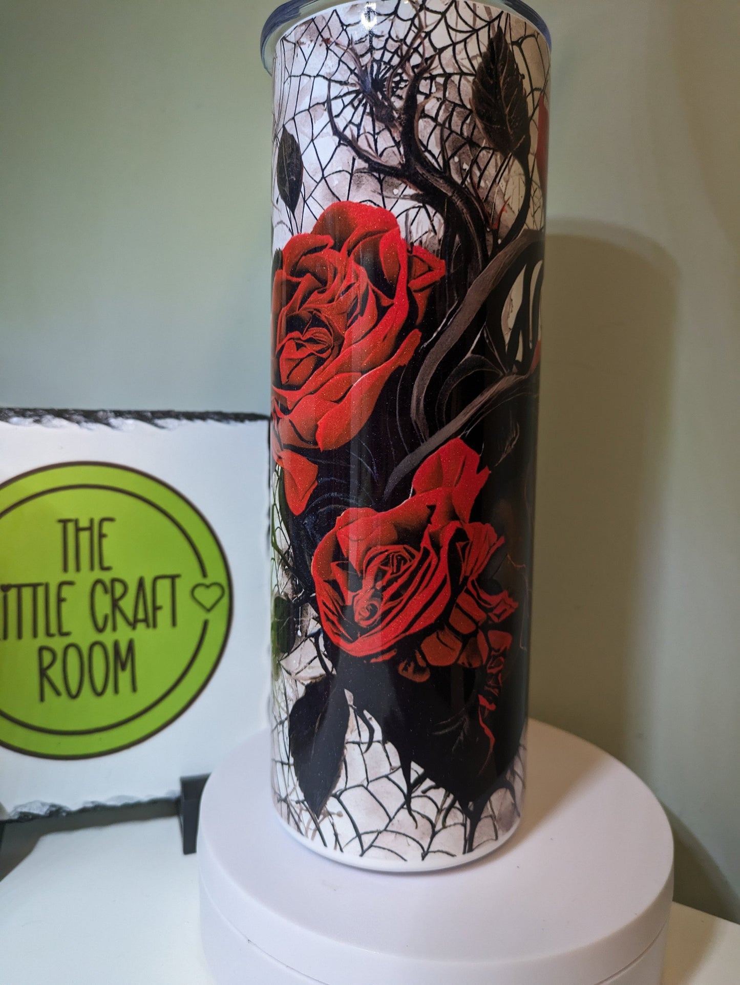 Gothic red rose spiders web skinny tumbler gift