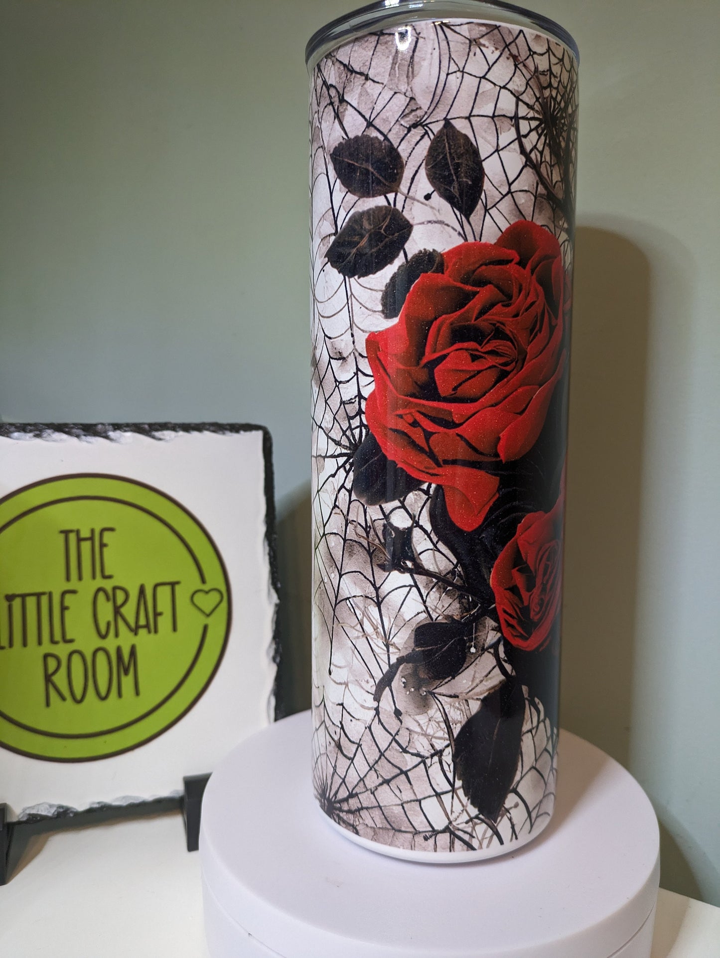 Gothic red rose spiders web skinny tumbler gift