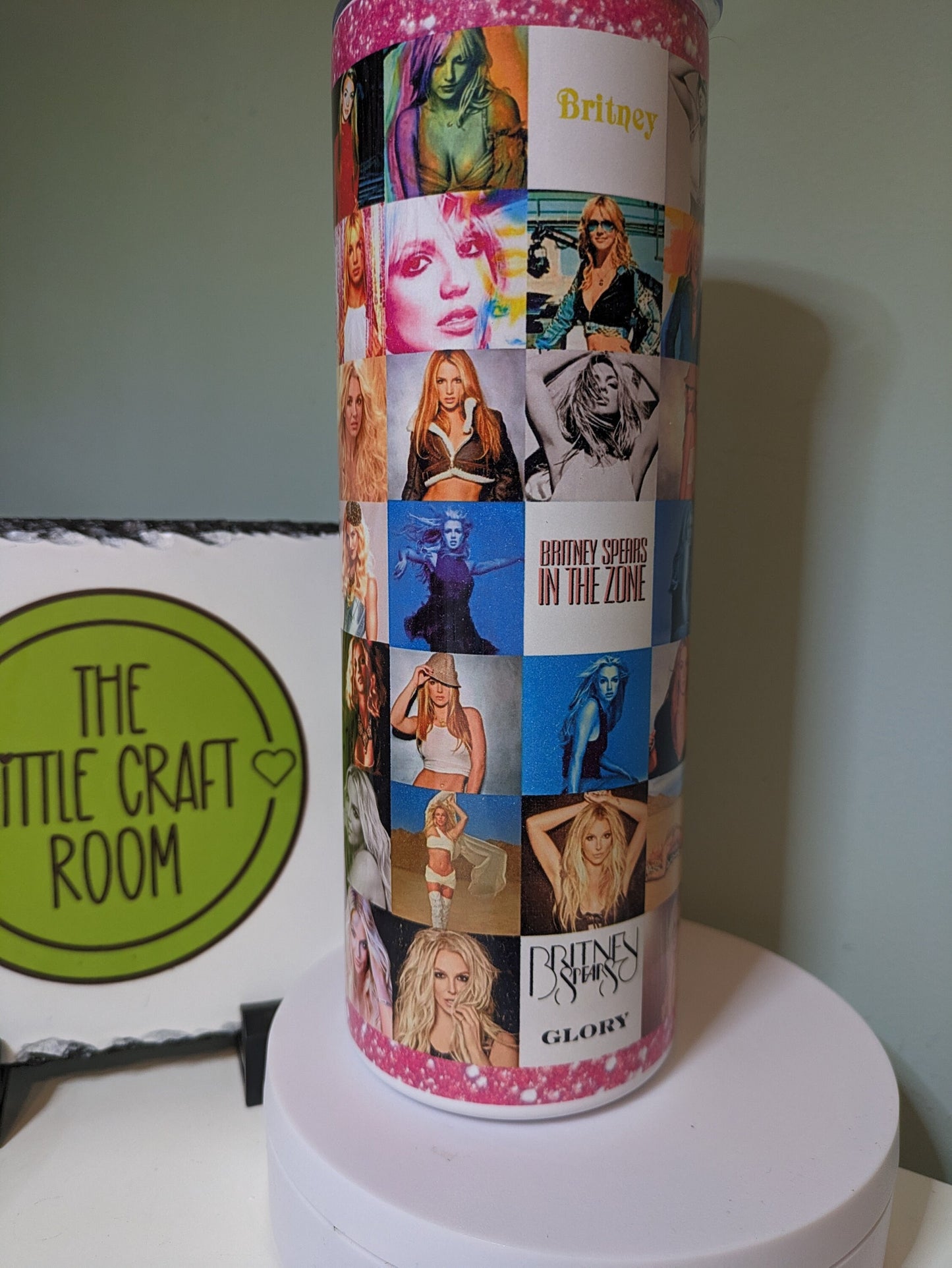 Britney Spears photo album cover pink glitter skinny tumbler gift