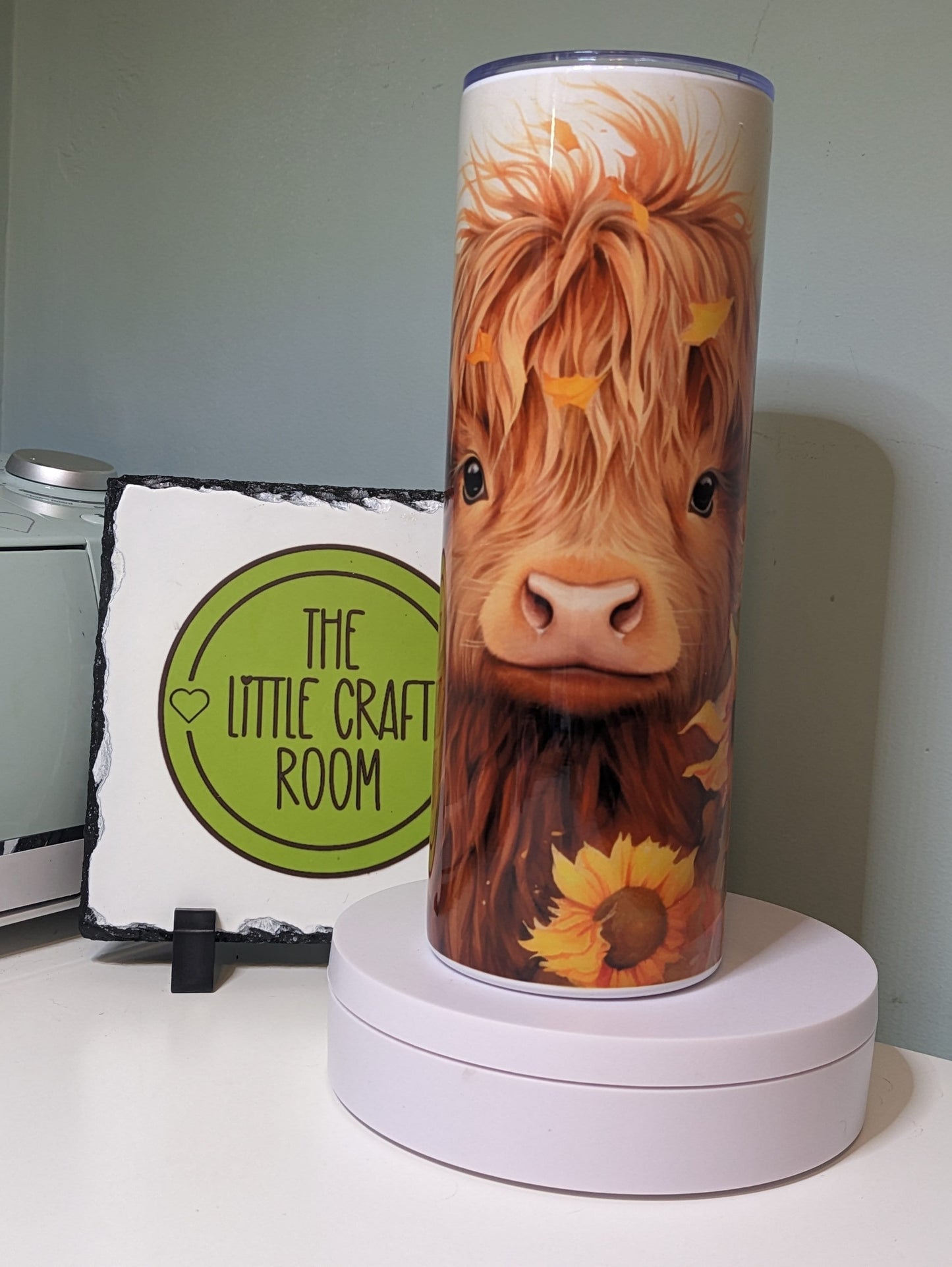 Baby Highland cow with sunflowers tumbler gift