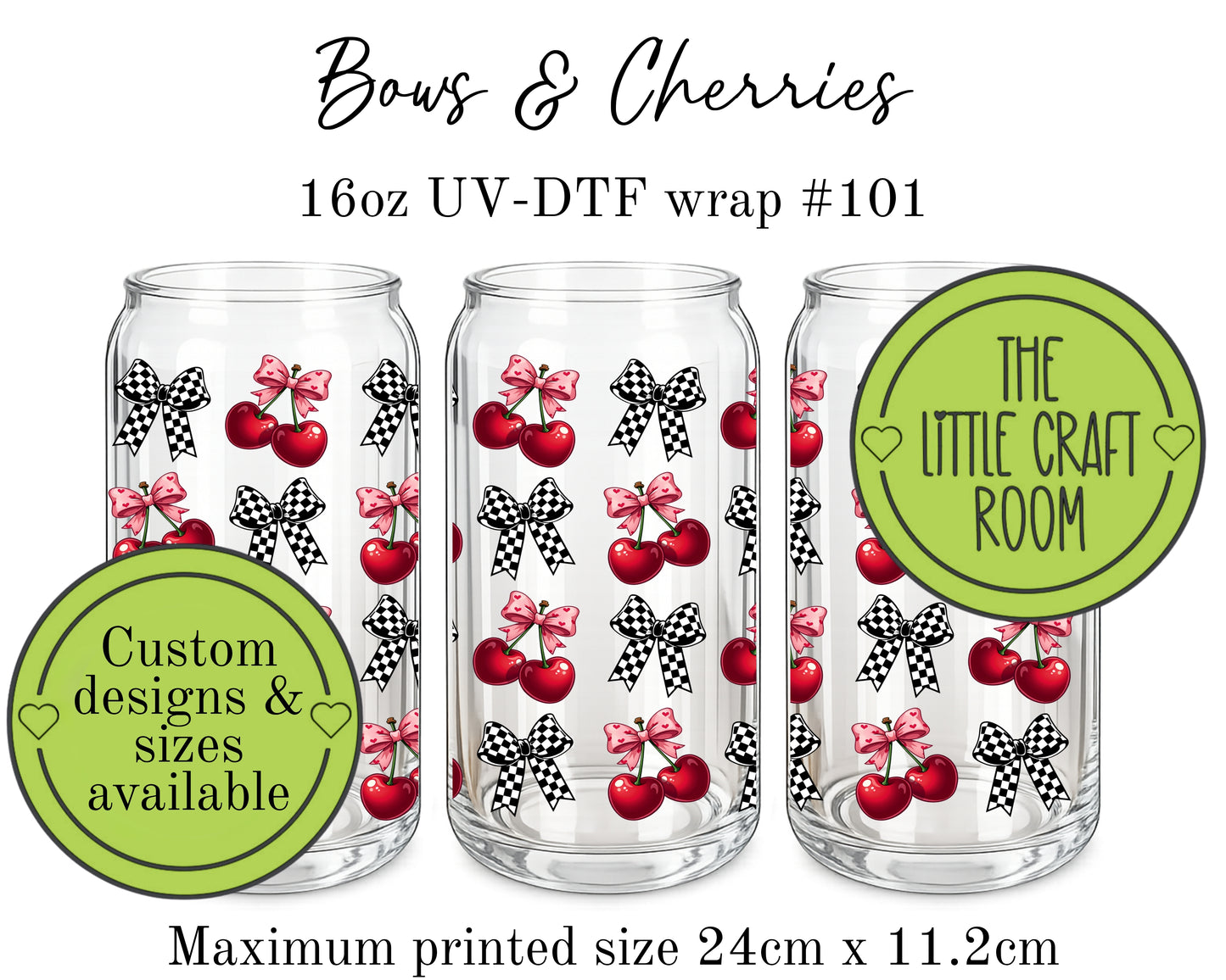 Bows & Cherries 16oz UV-DTF wrap #101