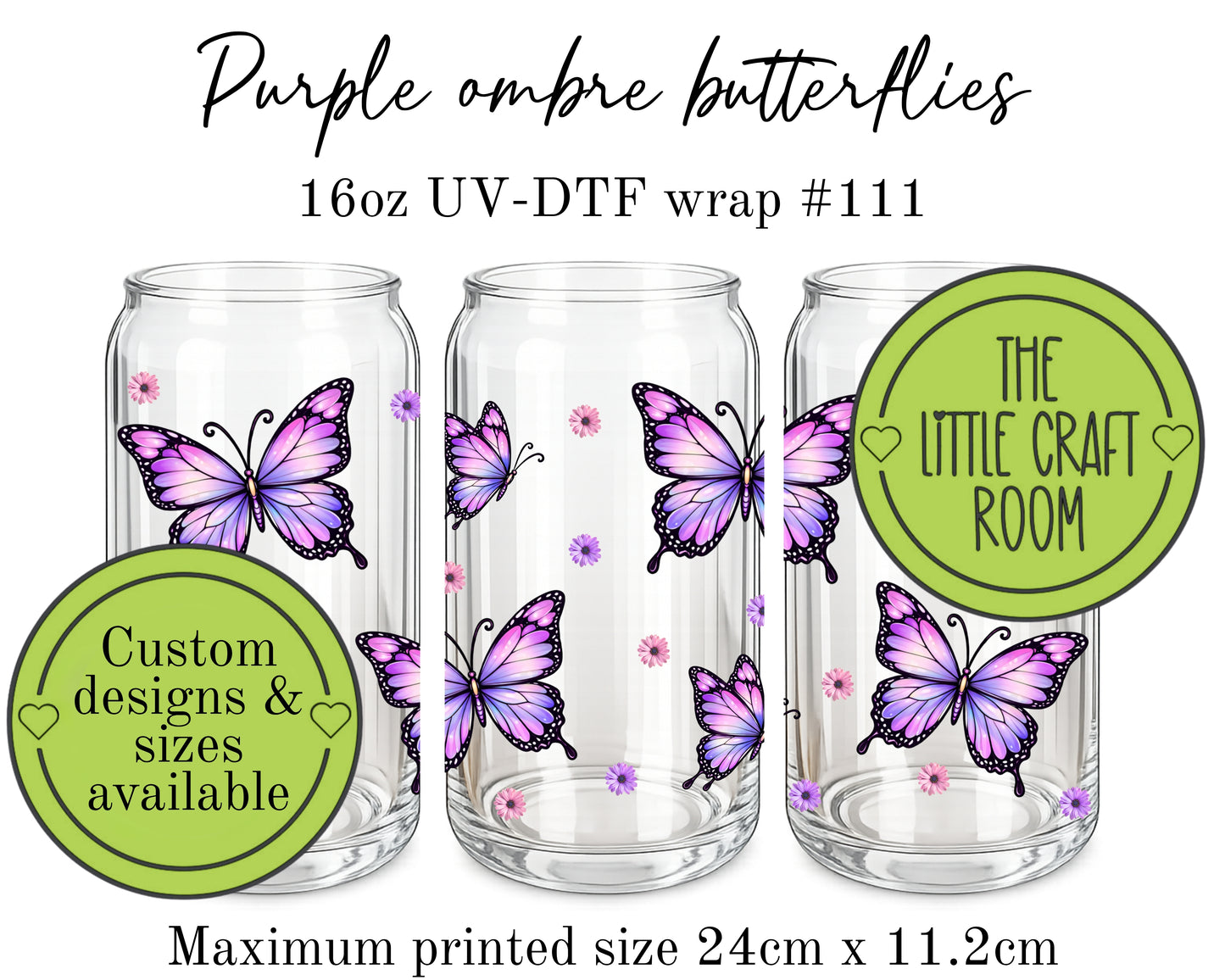 Purple ombre butterflies 16oz UV-DTF wrap #111