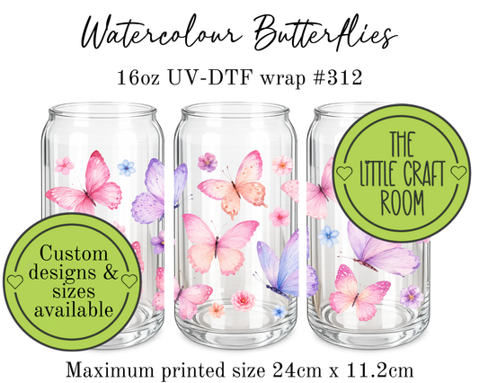 Watercolour Butterflies 16oz UV-DTF wrap #312