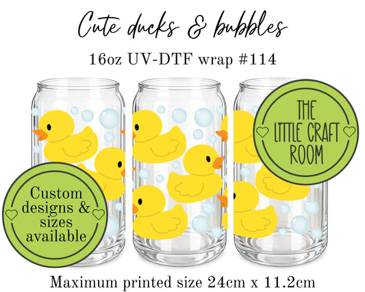 Cute ducks & bubbles 16oz UV-DTF wrap #114
