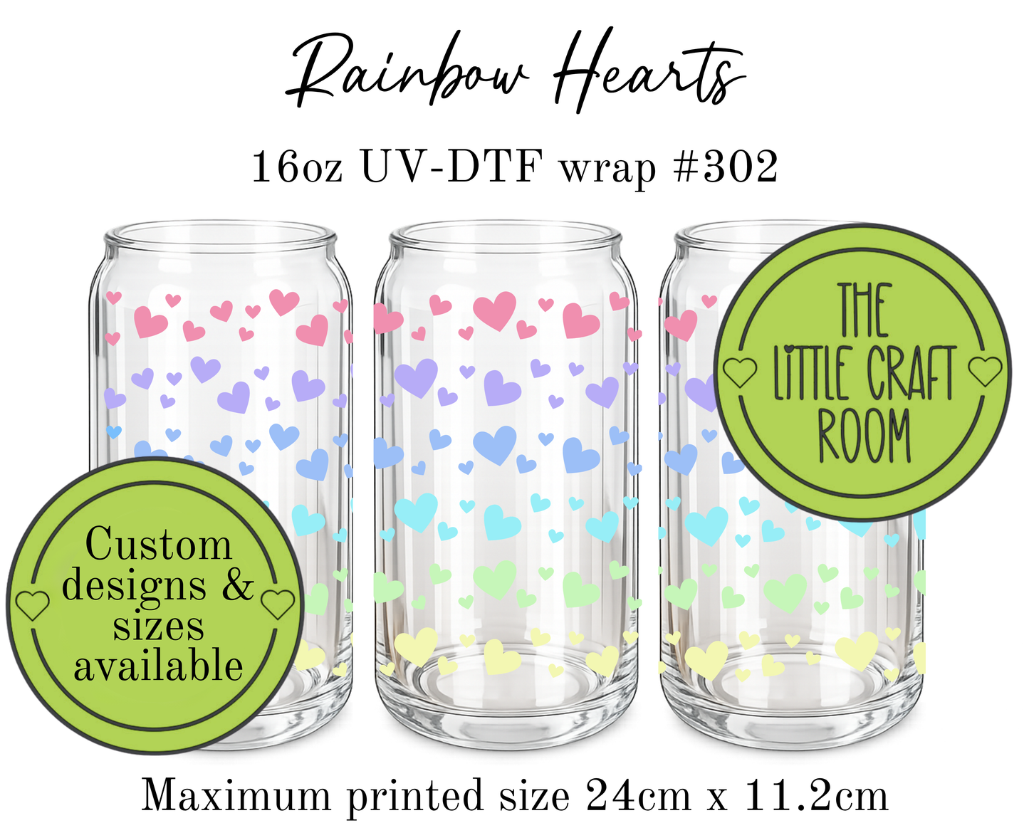Rainbow Hearts 16oz UV-DTF wrap #302