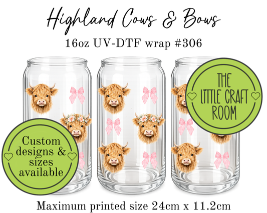 Highland Cows & Bows 16oz UV-DTF wrap #306
