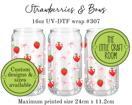 Strawberries & Bows 16oz UV-DTF wrap #307