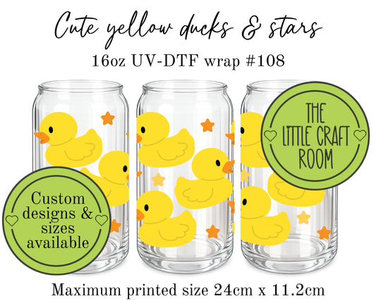 Cute yellow ducks & stars 16oz UV-DTF wrap #108