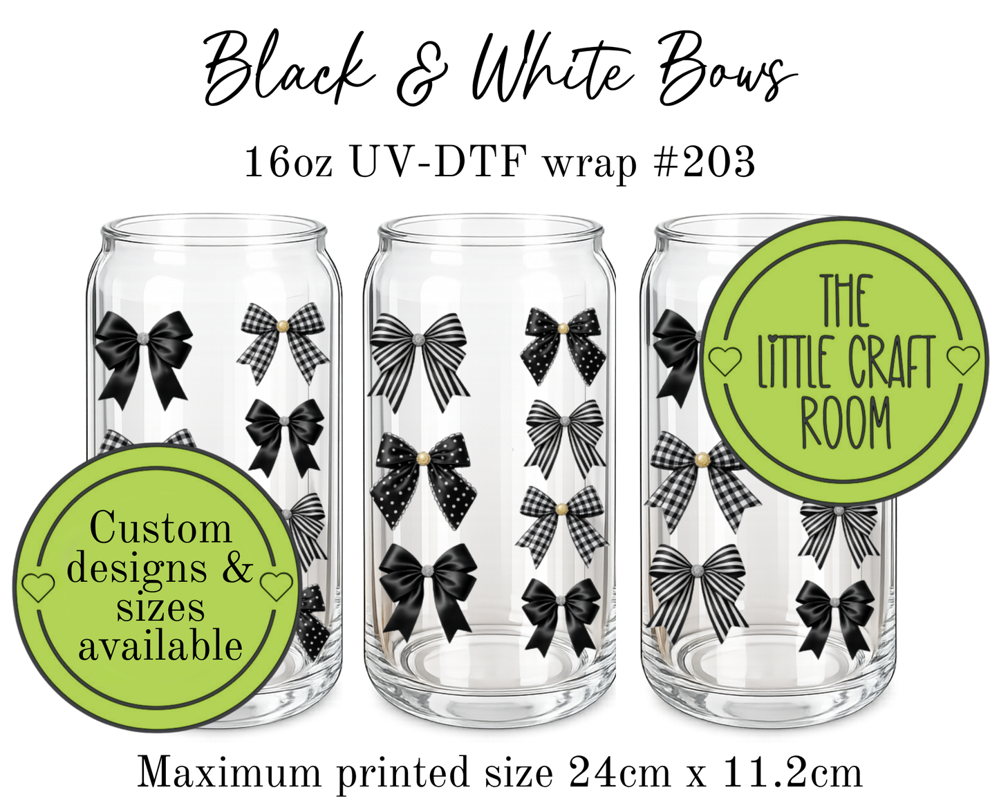 Black & White Bows 16oz UV-DTF wrap #203