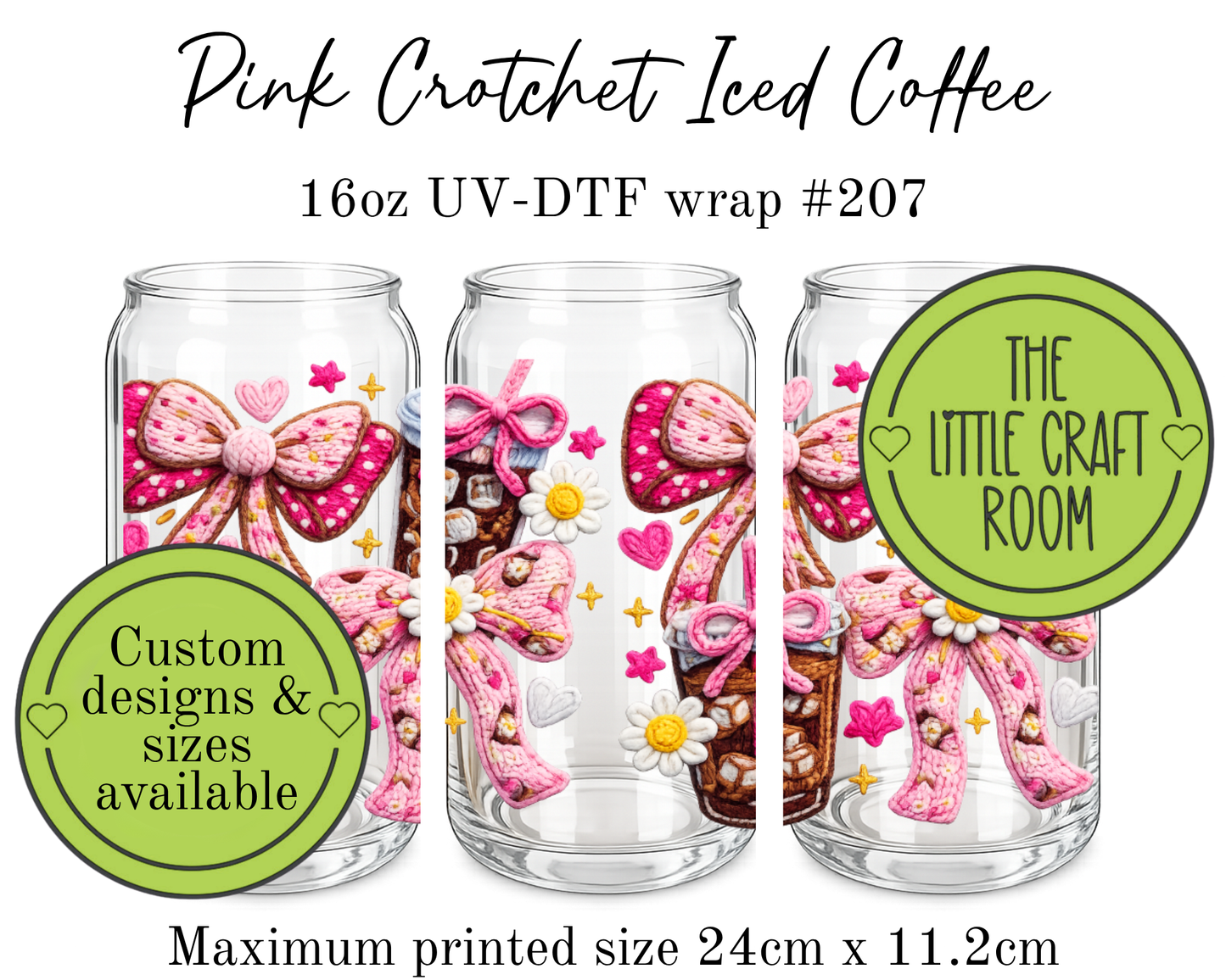 Pink Crochet Iced Coffee 16oz UV-DTF wrap #207