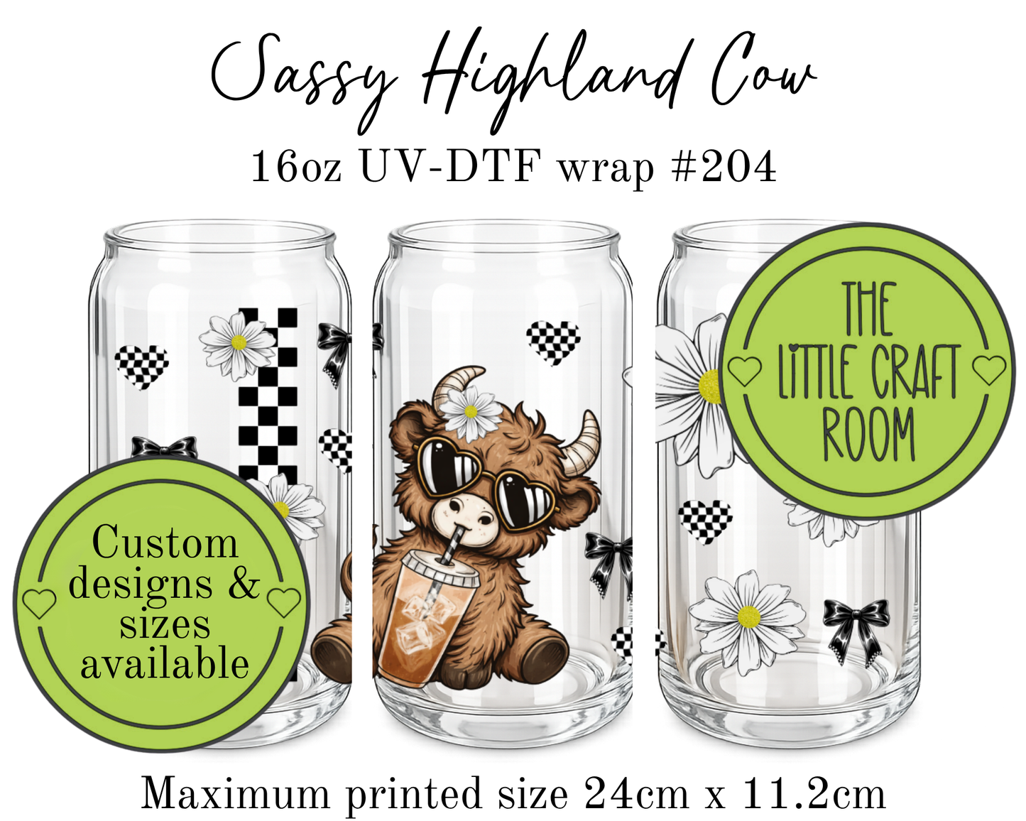 Sassy Highland Cow 16oz UV-DTF wrap #204