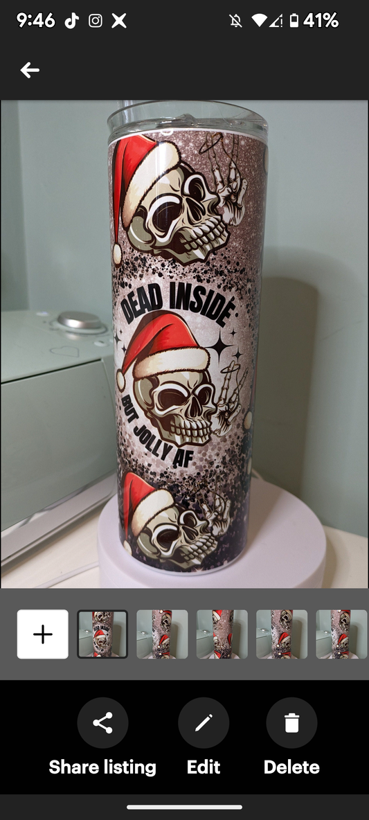 Dead inside but festive AF skinny tumbler