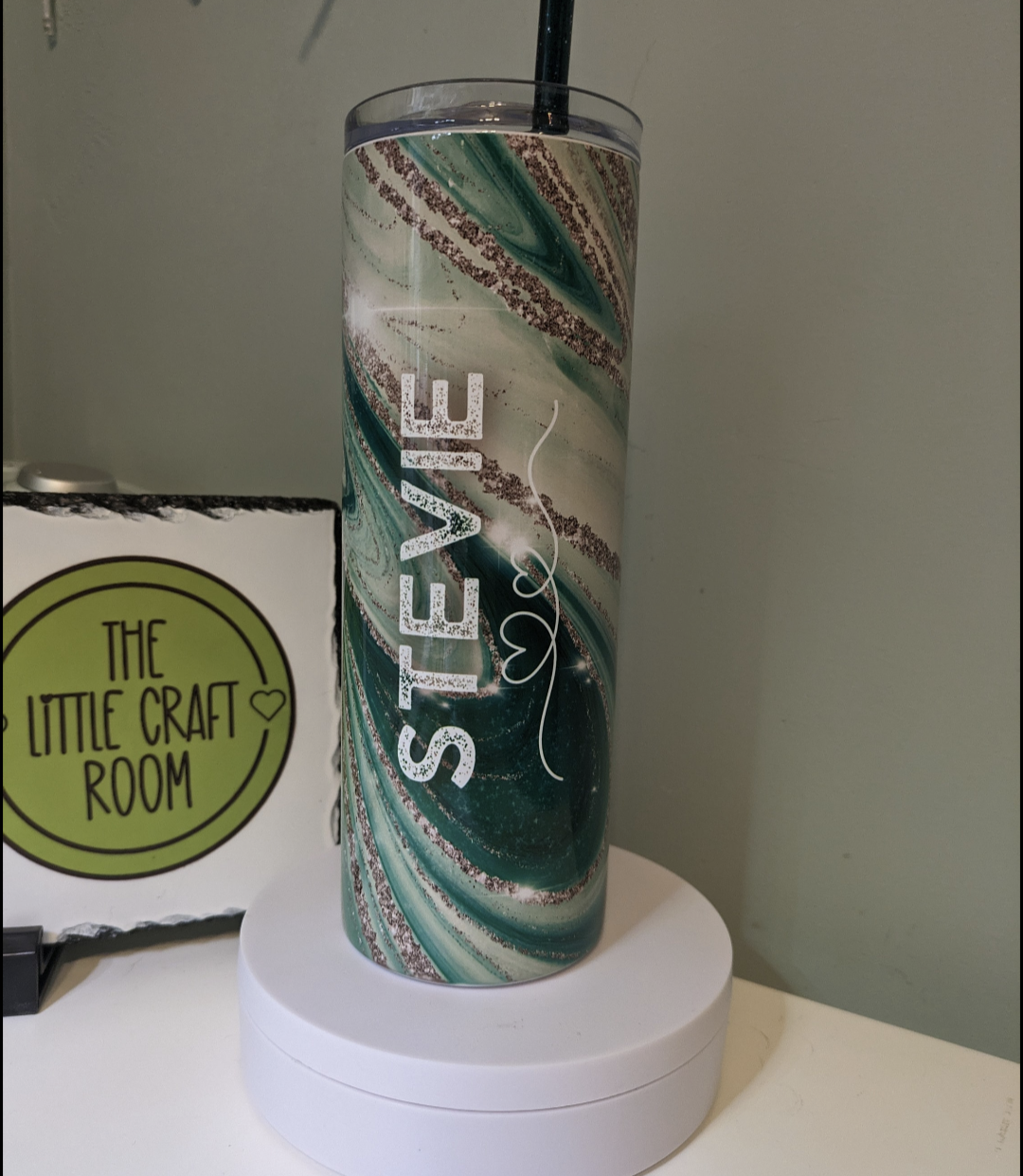 Green and gold marble skinny tumbler