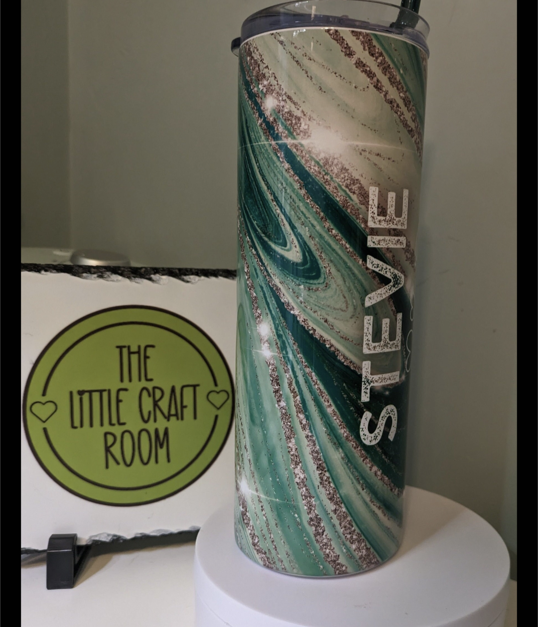 Green and gold marble skinny tumbler