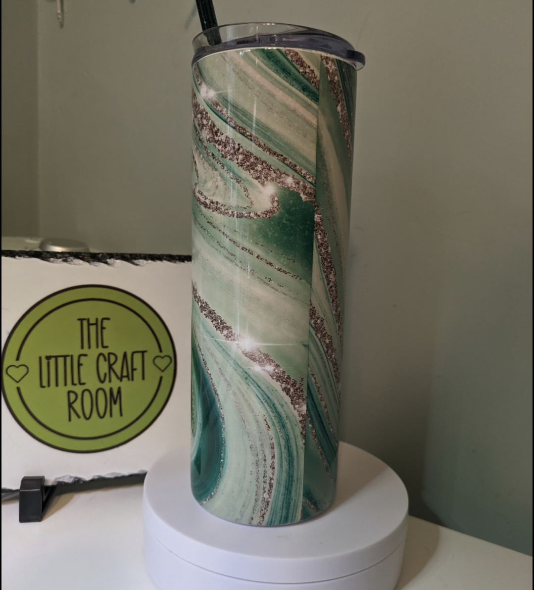 Green and gold marble skinny tumbler