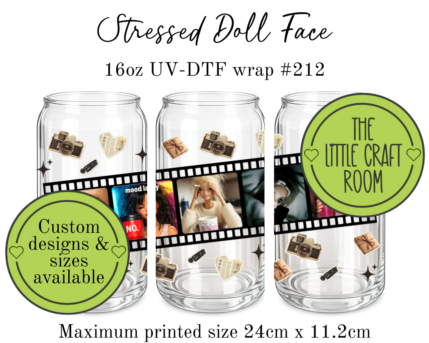 Stressed Doll Face 16oz UV-DTF wrap #212