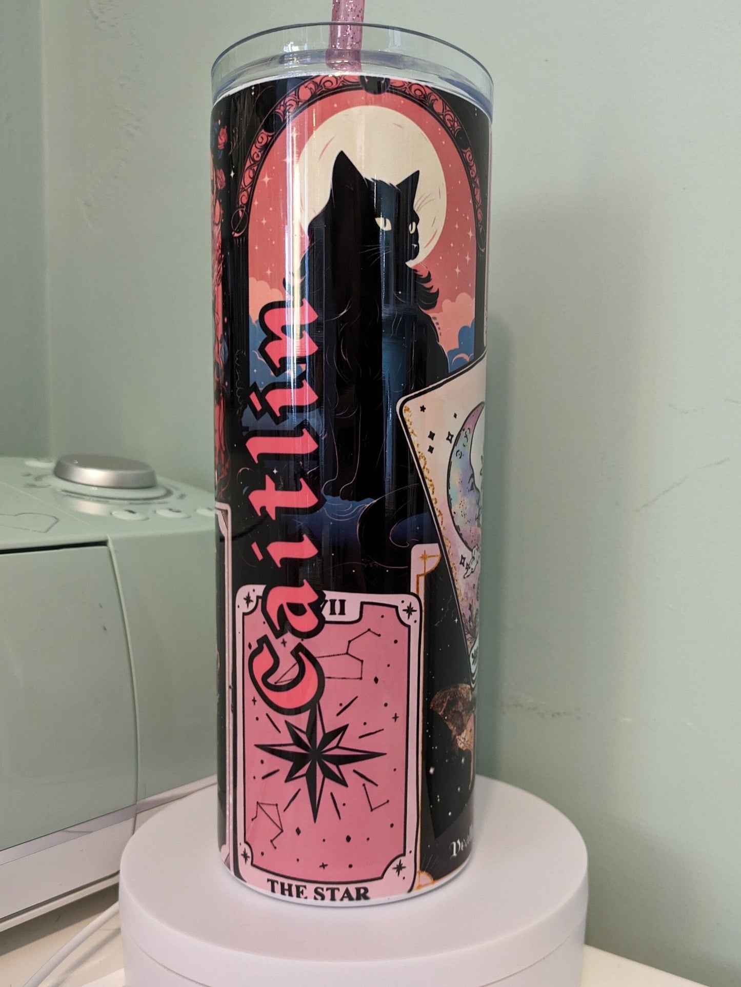Purrfectly devine - Tarot card cat skinny tumbler gift - Mystic kitty on the go!