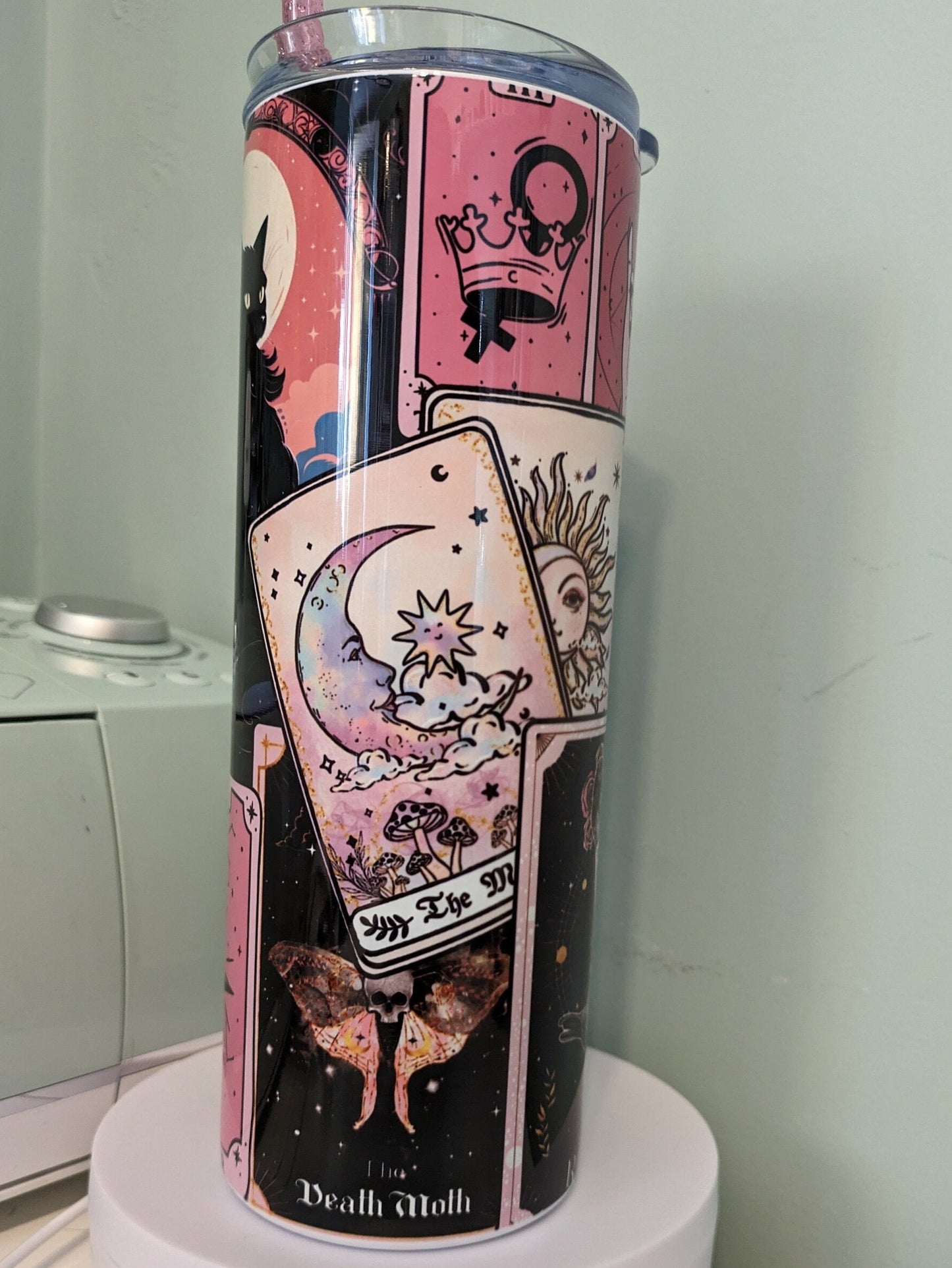 Purrfectly devine - Tarot card cat skinny tumbler gift - Mystic kitty on the go!