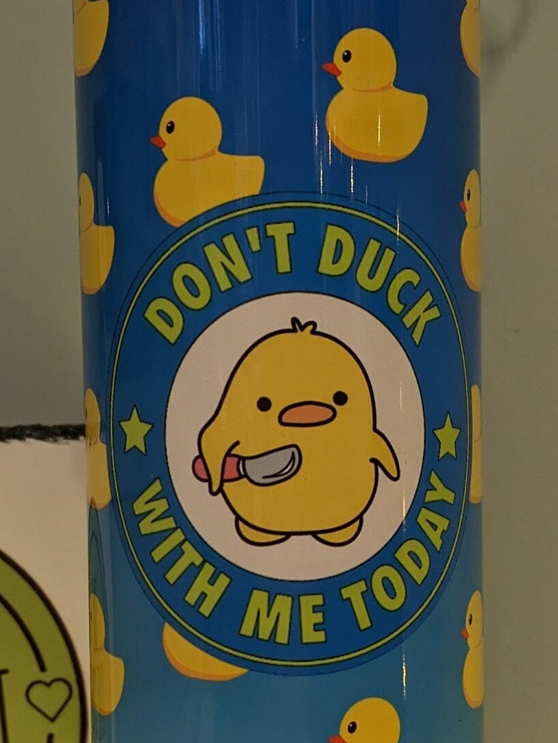Quack up your drinkware collection! Funny meme skinny tumbler, guaranteed laughs straw topper available