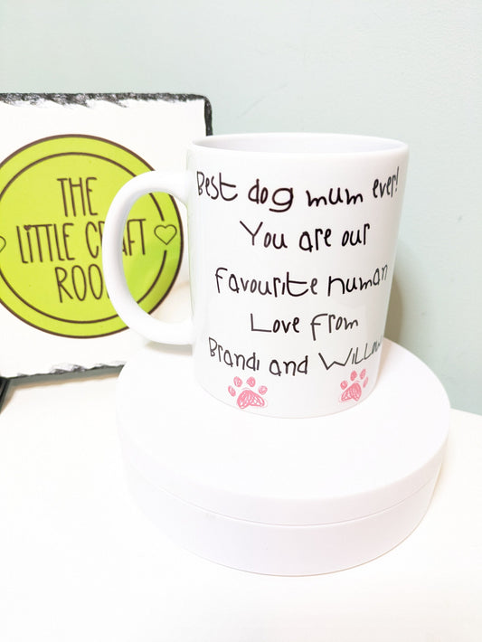 Best dog mum ever dog lover parent gift. Personalised with pink or blue paws