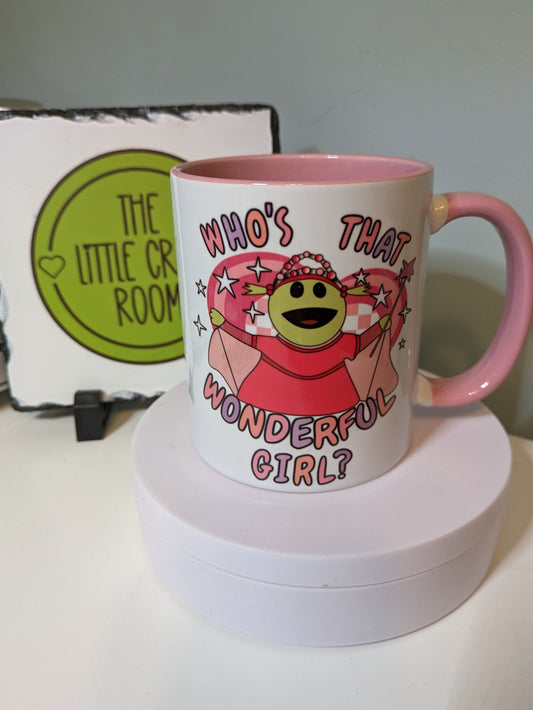 Nanalan. Mona. Who's that wonderful girl. Pink mug. Funny meme mug. Best friend gift.