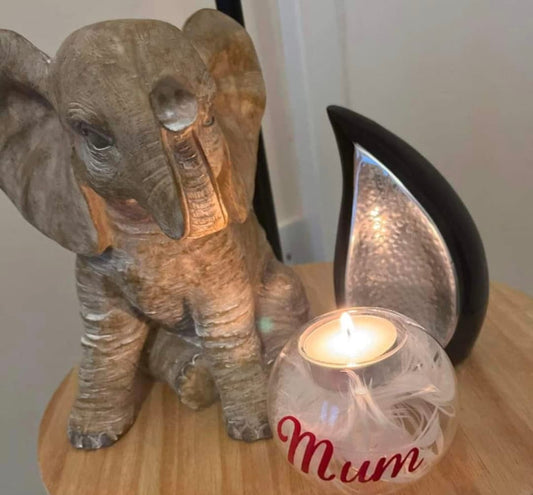 Glass memorial tealight holder. In loving memory. Candle gift. ornament